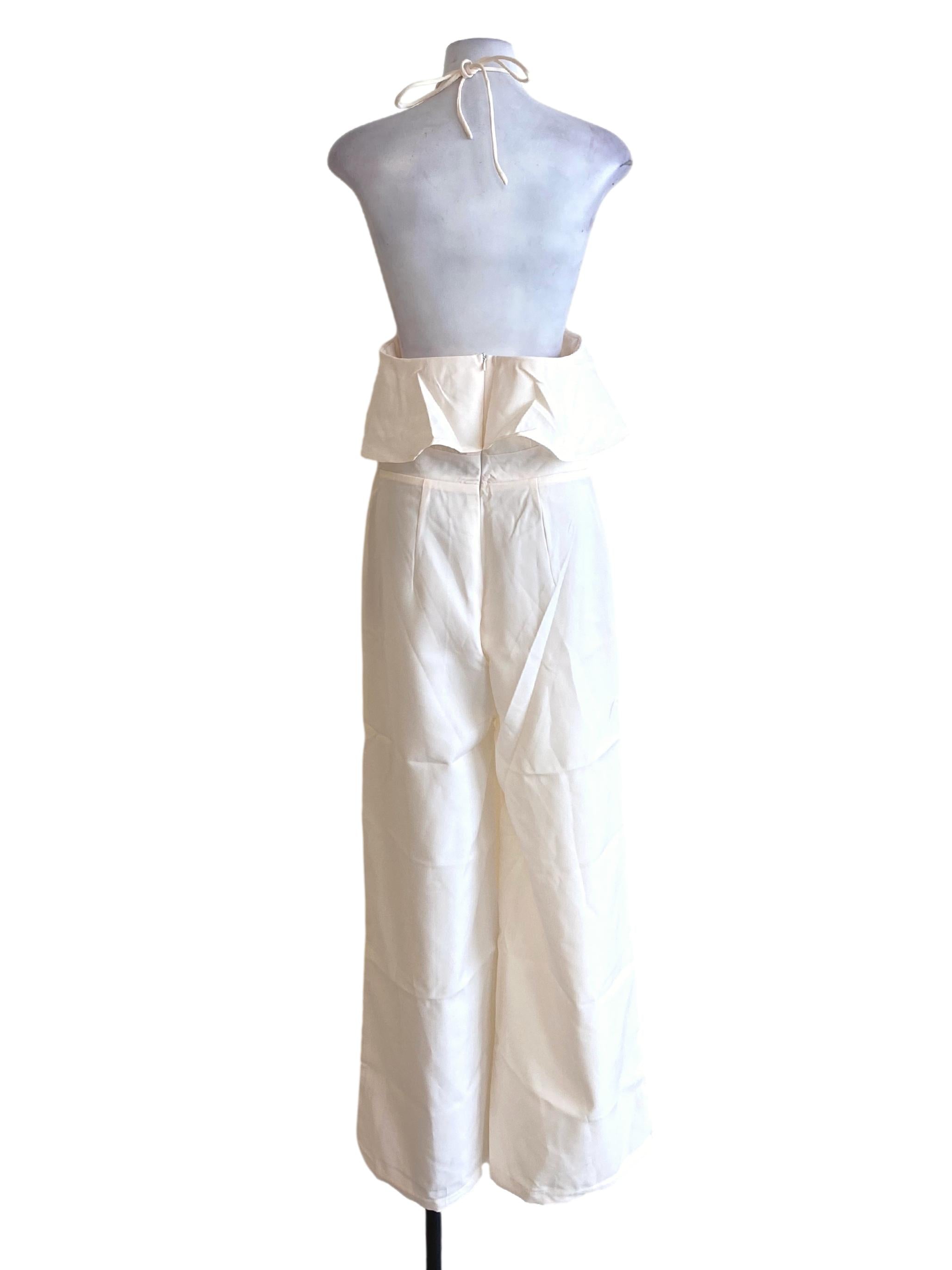 Alabaster White Halter Cape Bust Jumpsuit