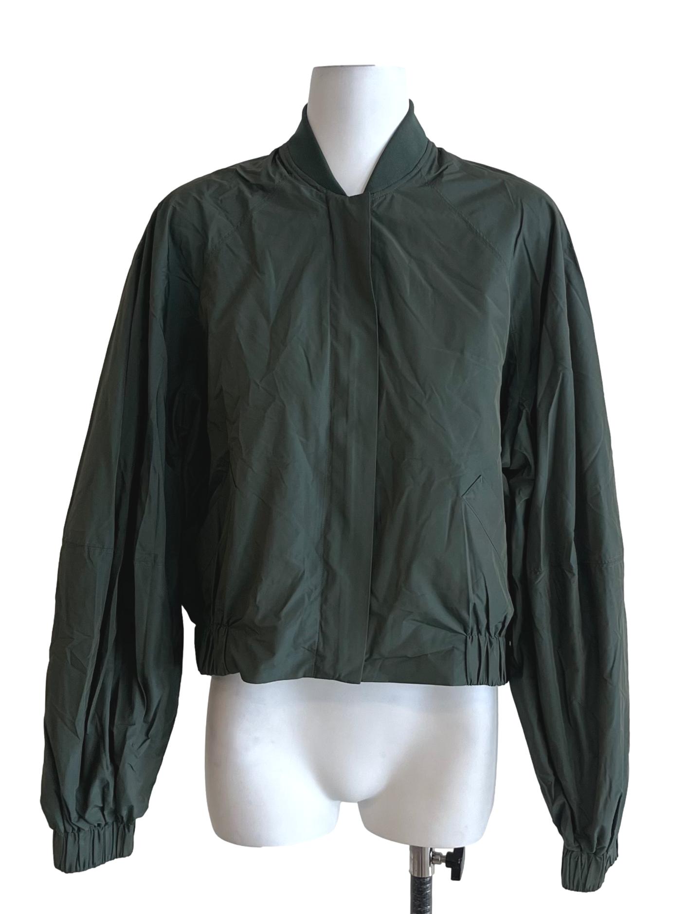 Dark Green Voluminous Cropped Bomber Jacket