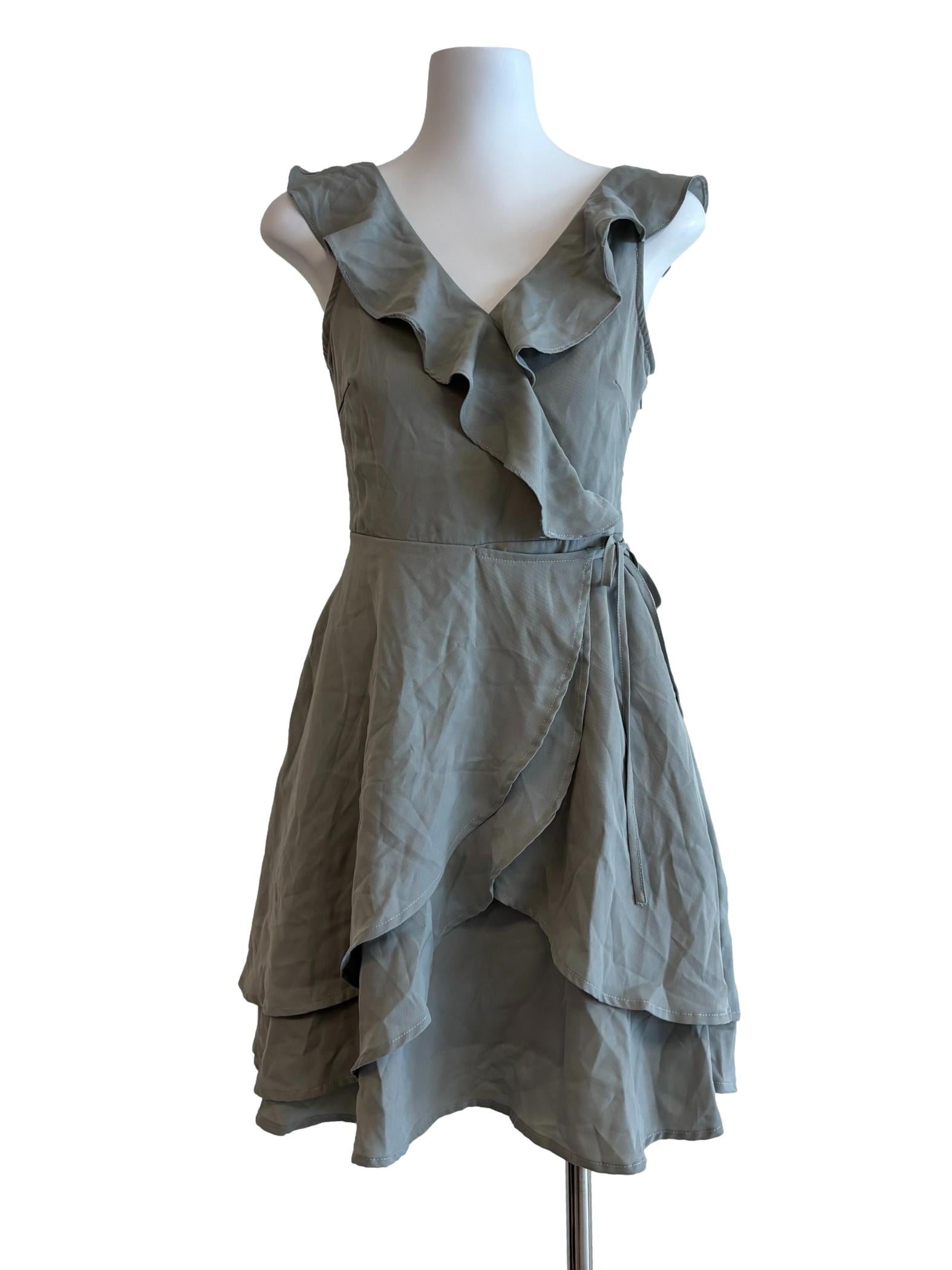 Sage Green Sleeveless Ruffle Dress