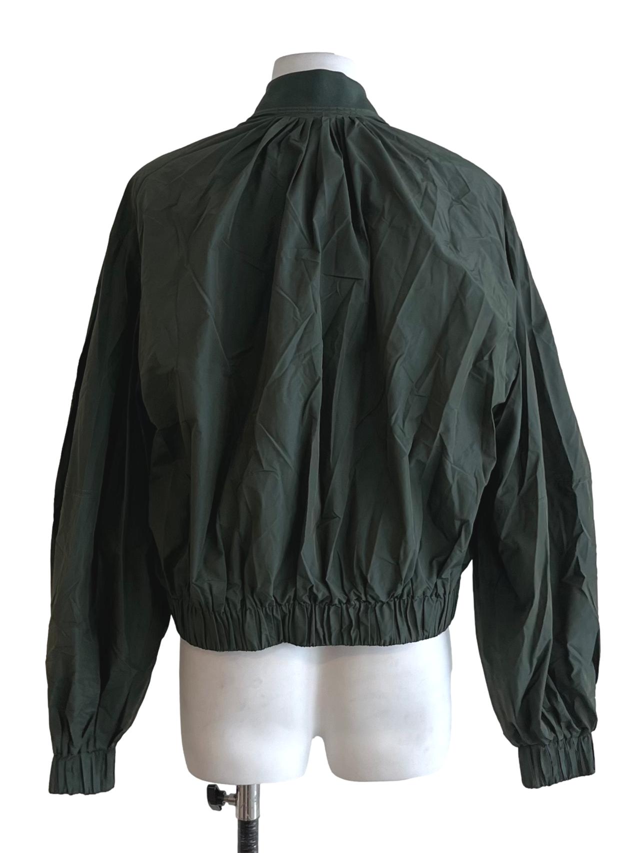 Dark Green Voluminous Cropped Bomber Jacket