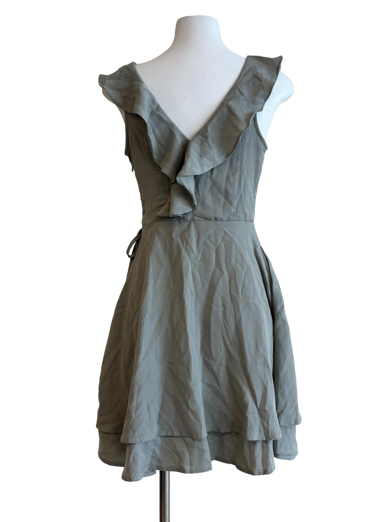 Sage Green Sleeveless Ruffle Dress