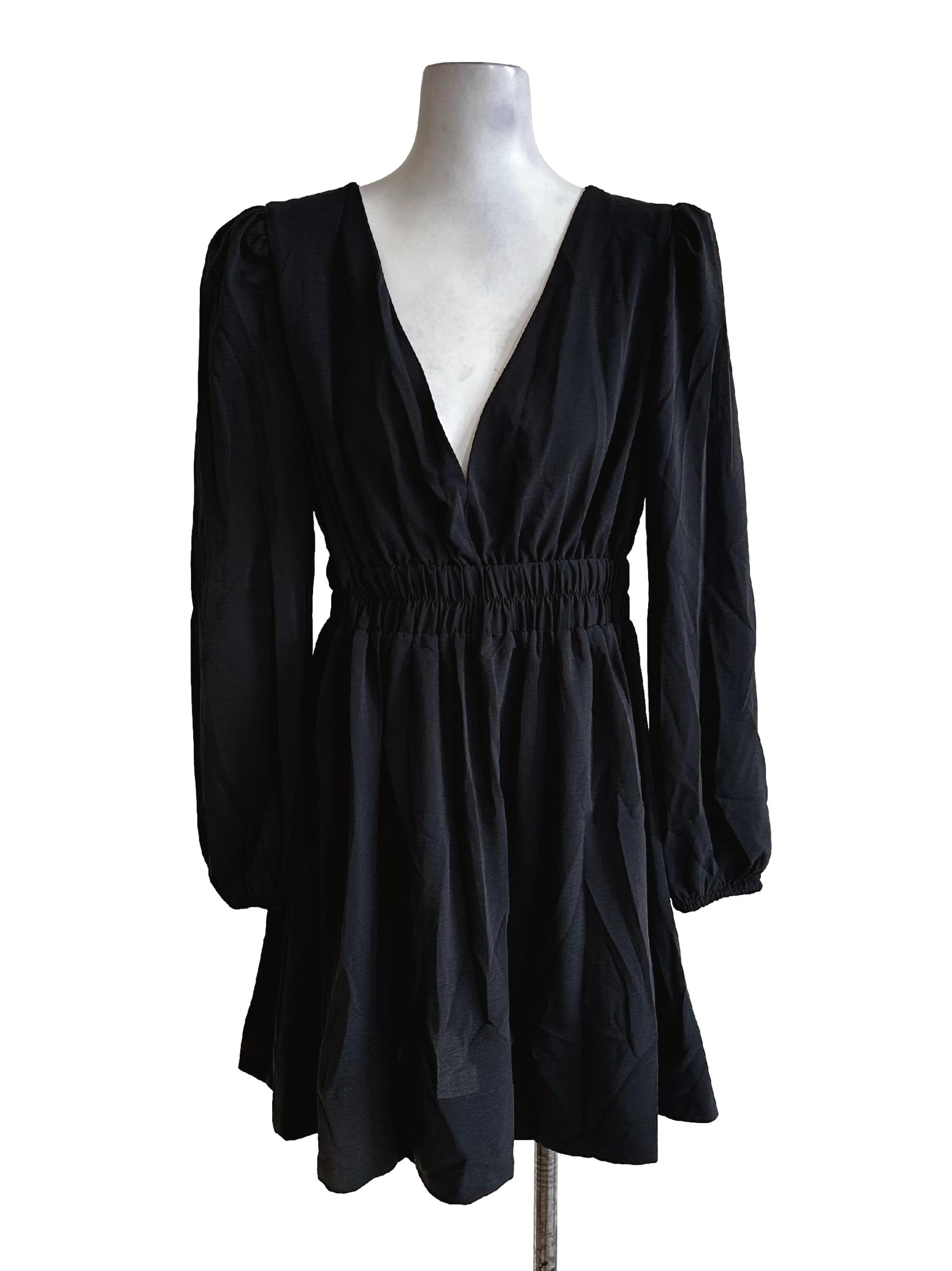 Black V Neckline Mini Dress