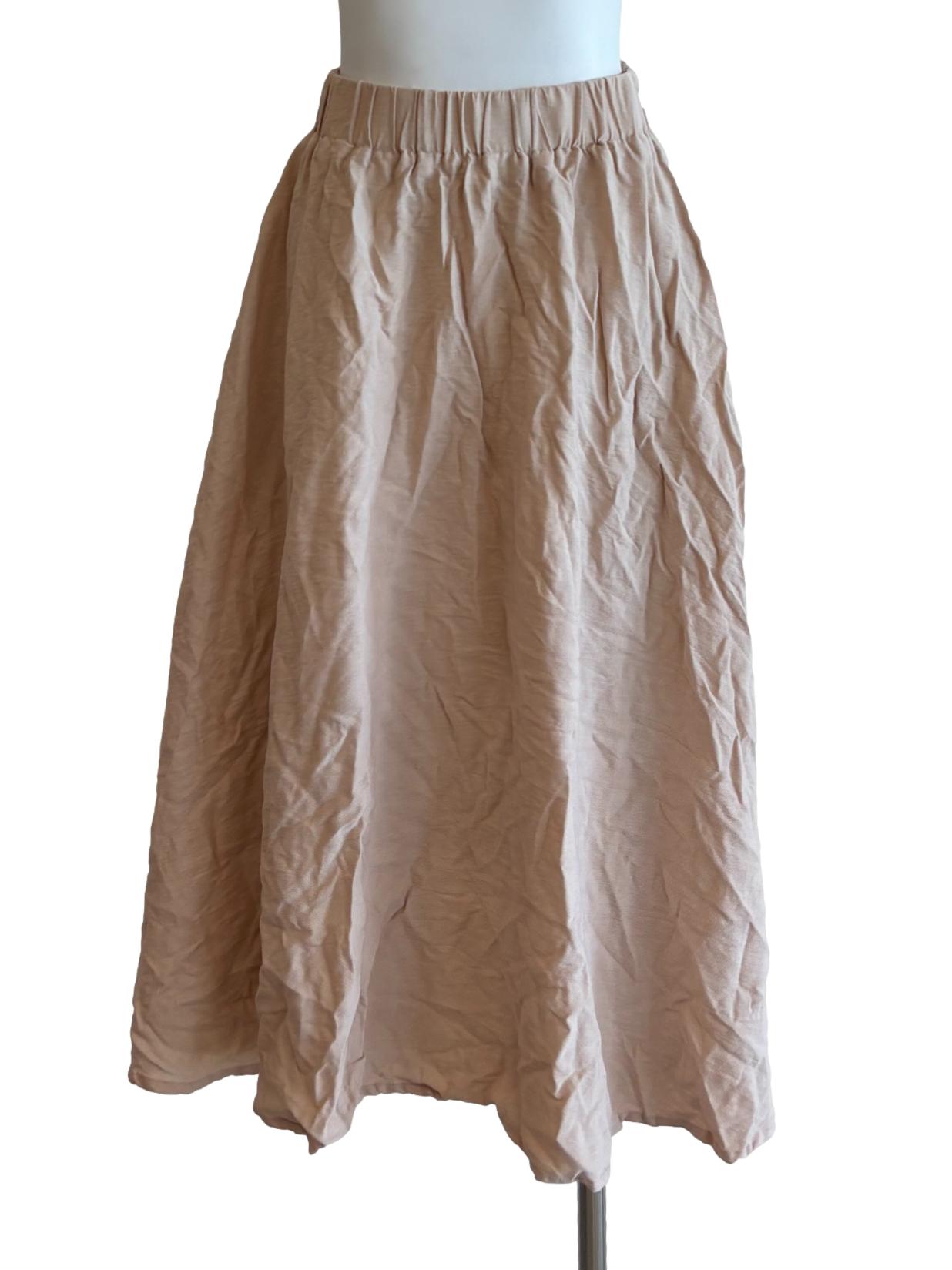 Beige Linen A-Line Midi Skirt