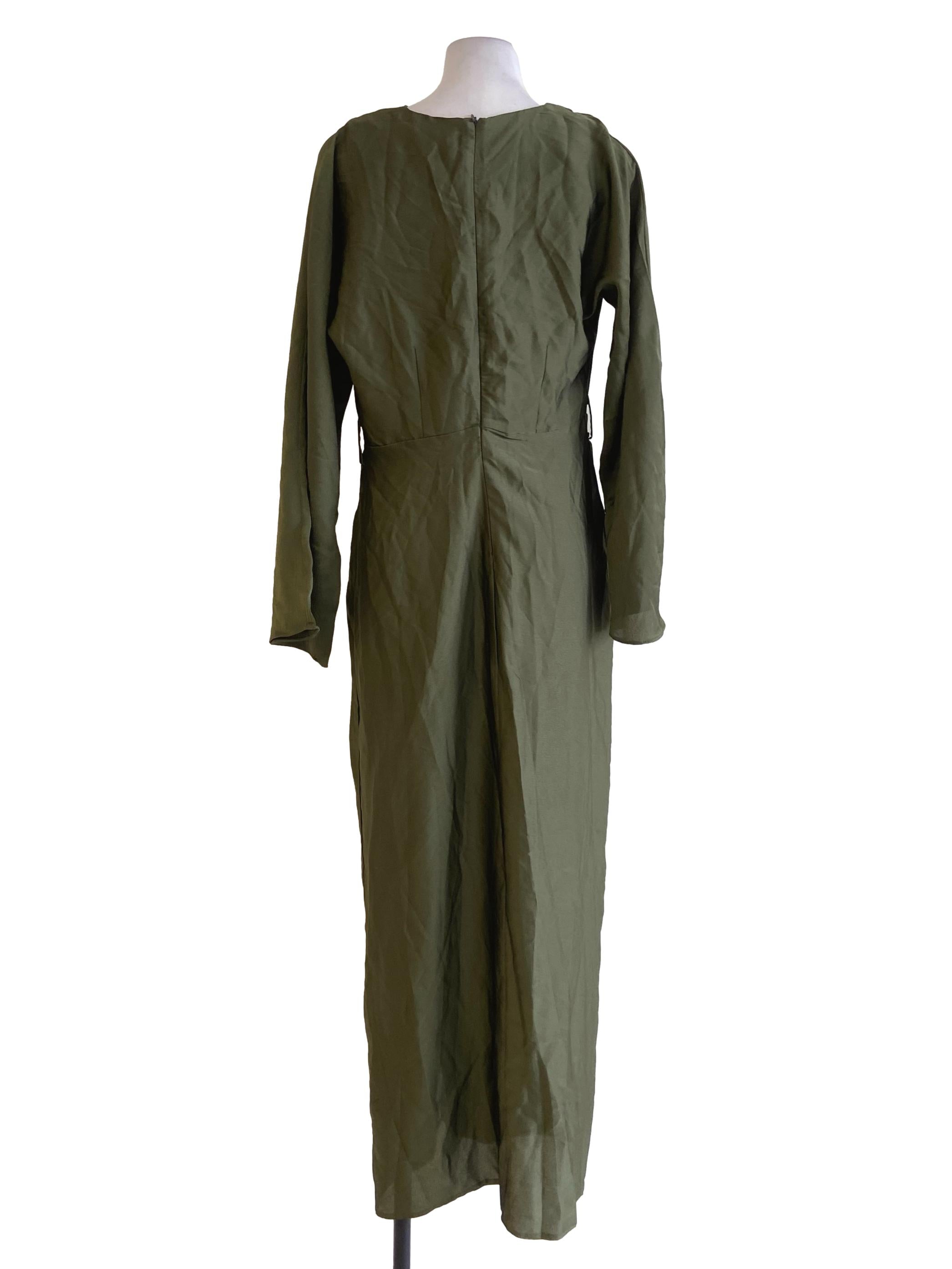Crocodile Green Shiny Batwing Sleeve Empire Dress