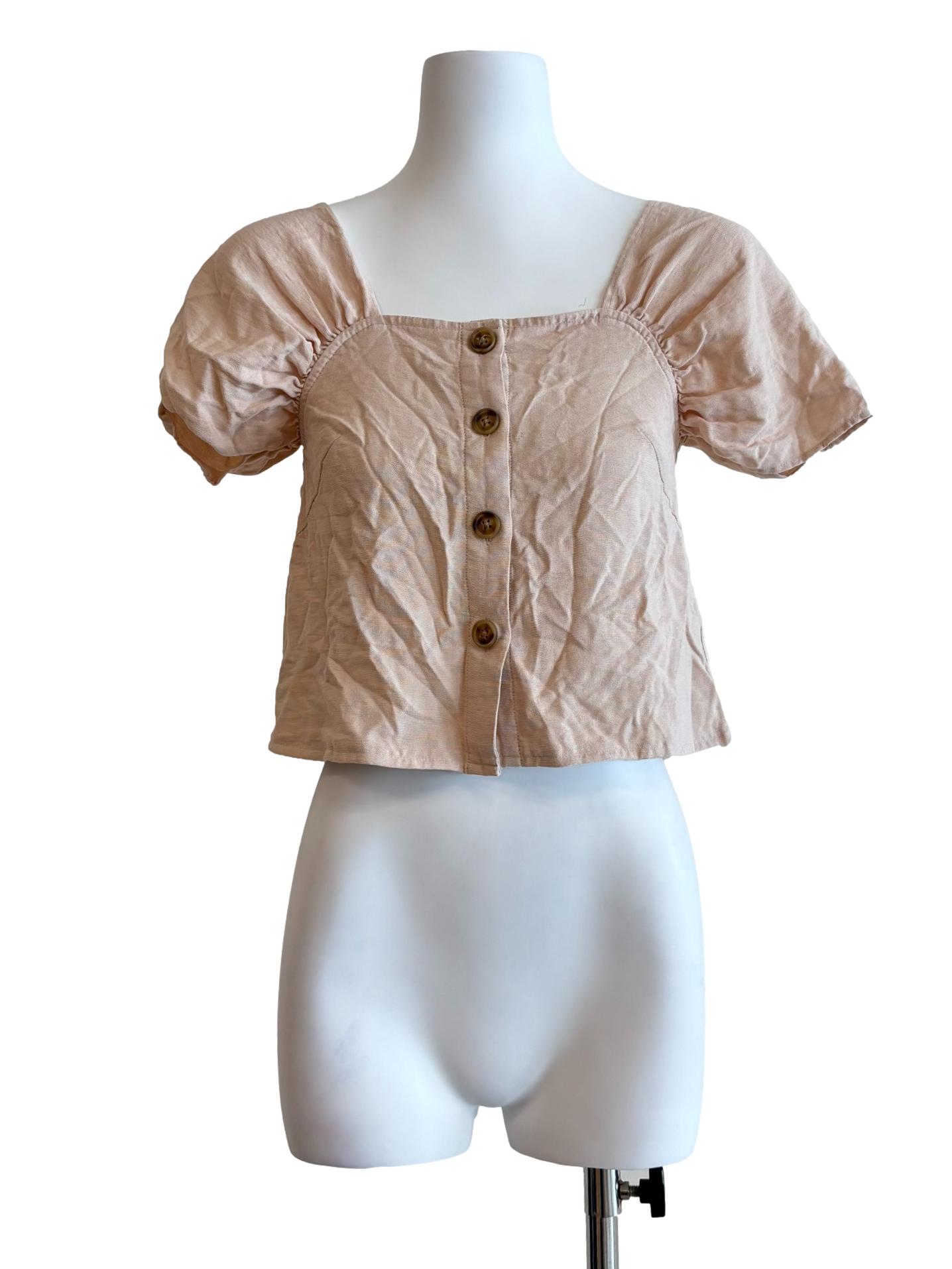 Beige Shoulder Cap Linen Blouse
