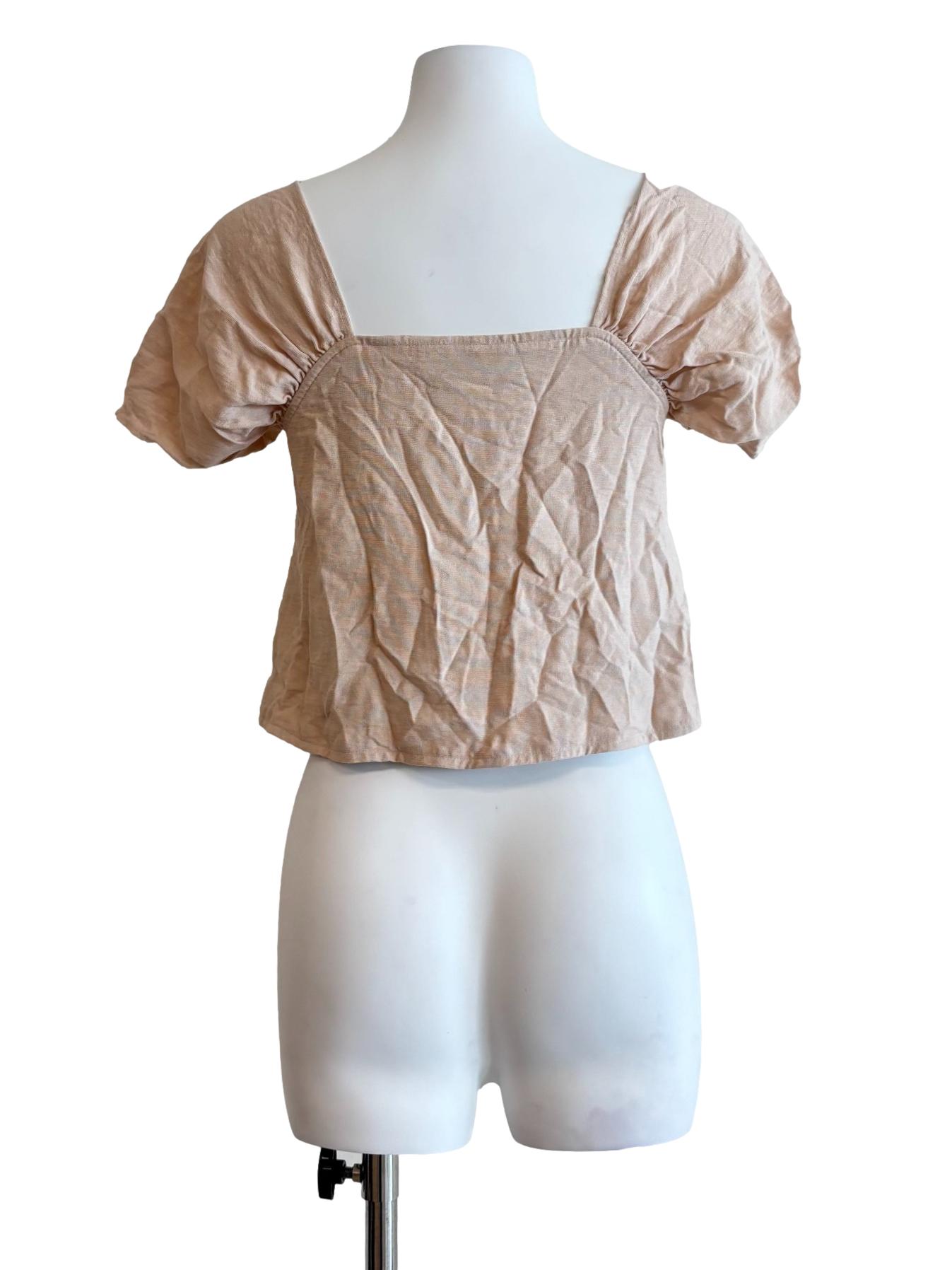 Beige Shoulder Cap Linen Blouse