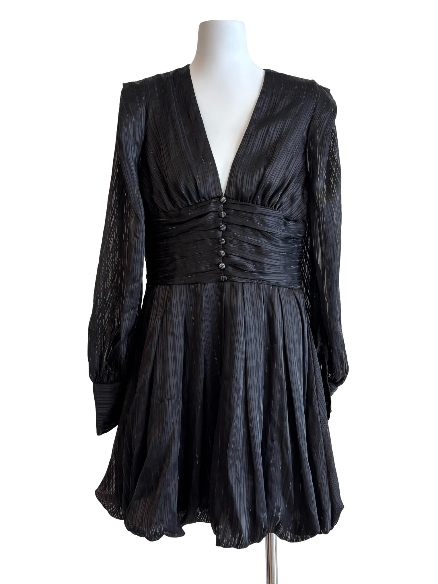 Iridium Black Shiny Long Sleeve Bubble Dress