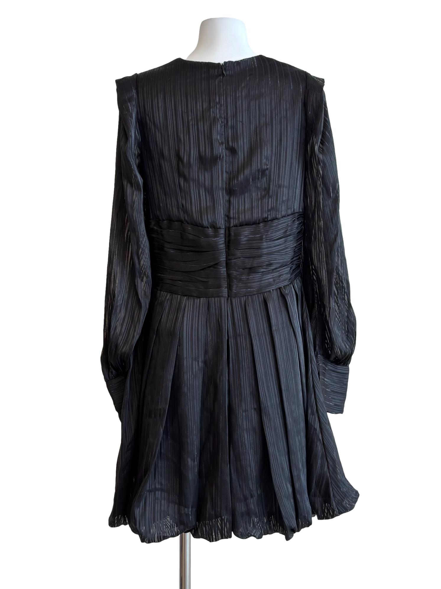 Iridium Black Shiny Long Sleeve Bubble Dress