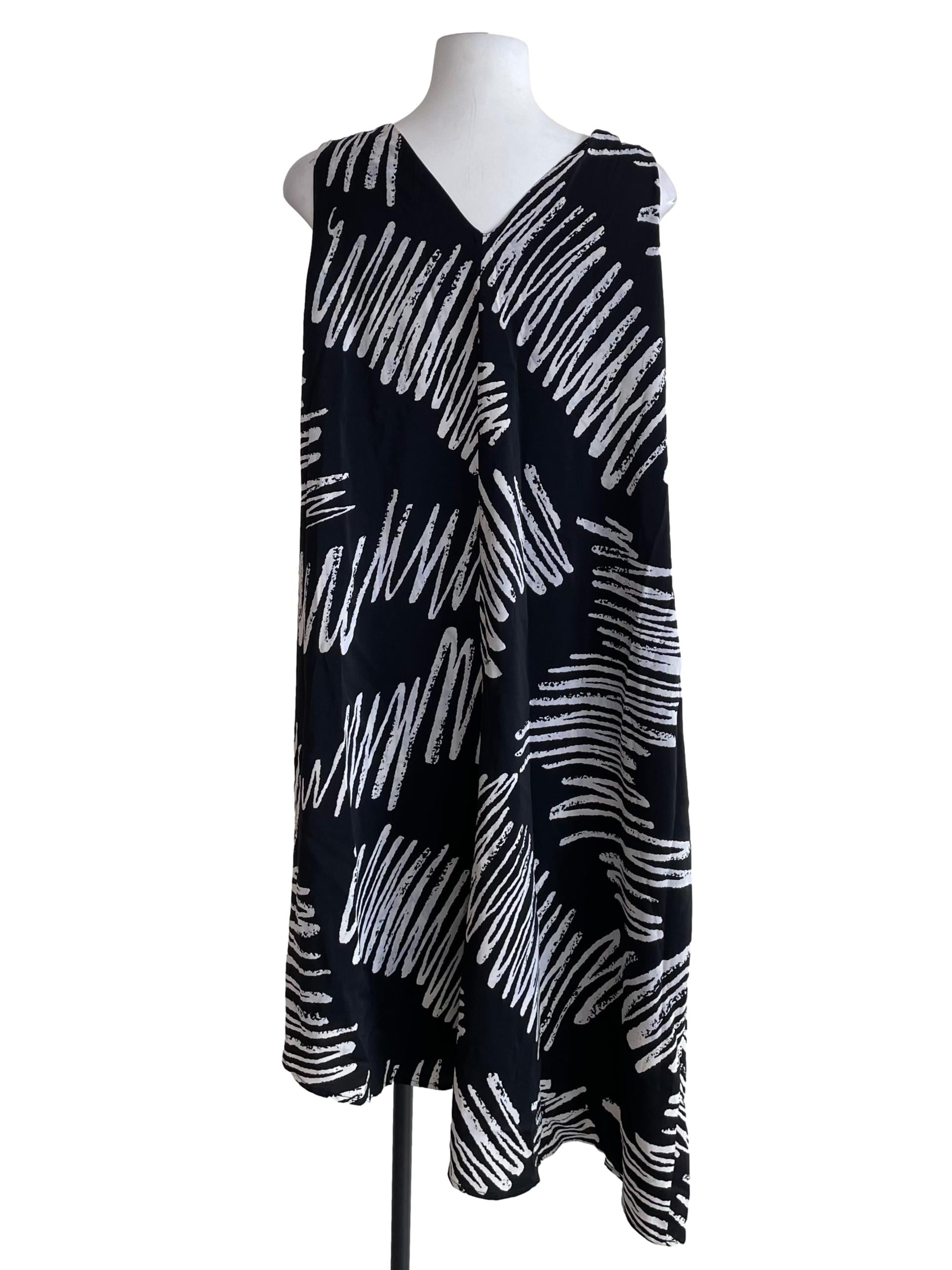 Black Scribbles Print Buckle Strap Dress