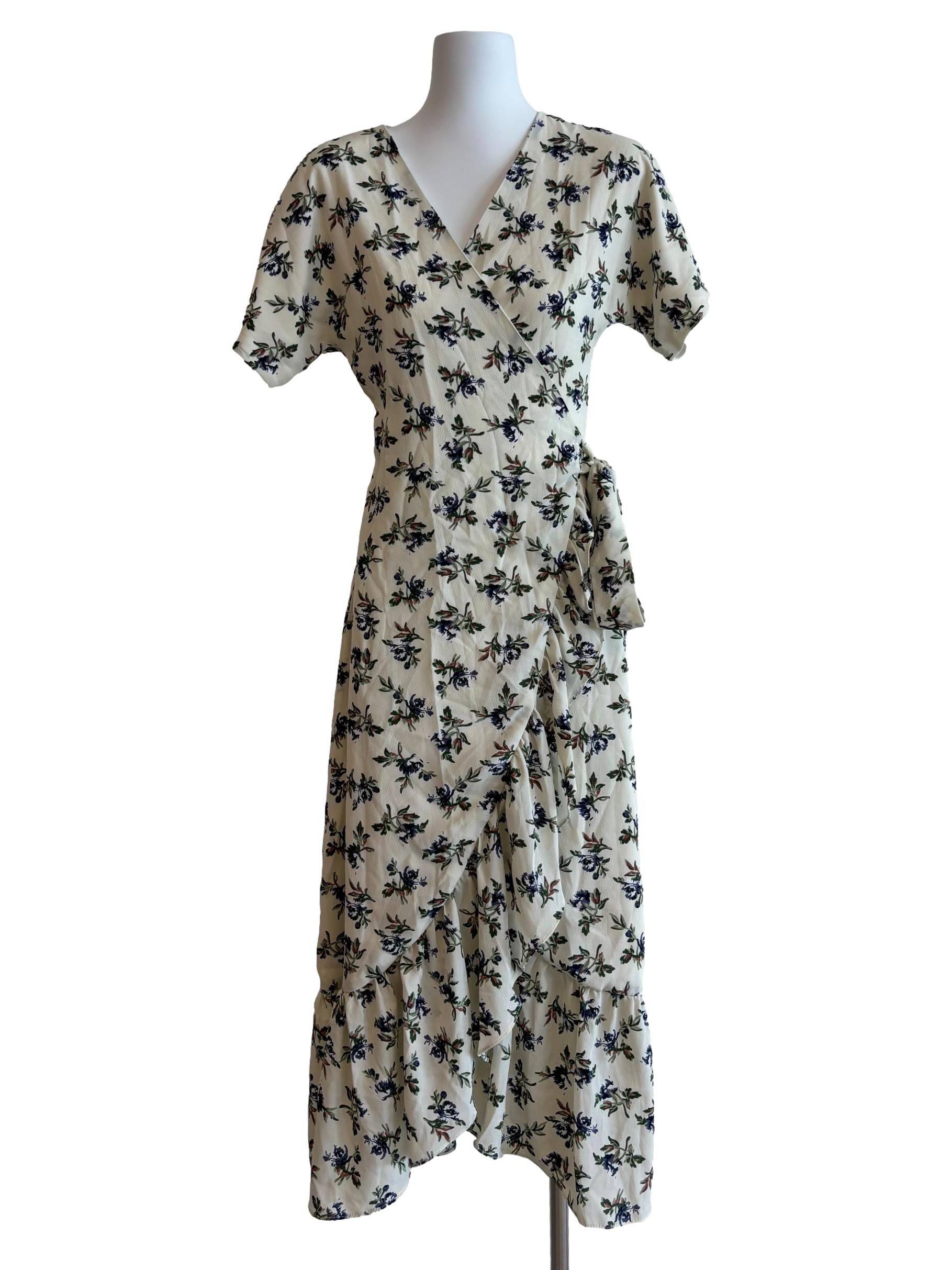 Blonde White Floral Wrap Dress