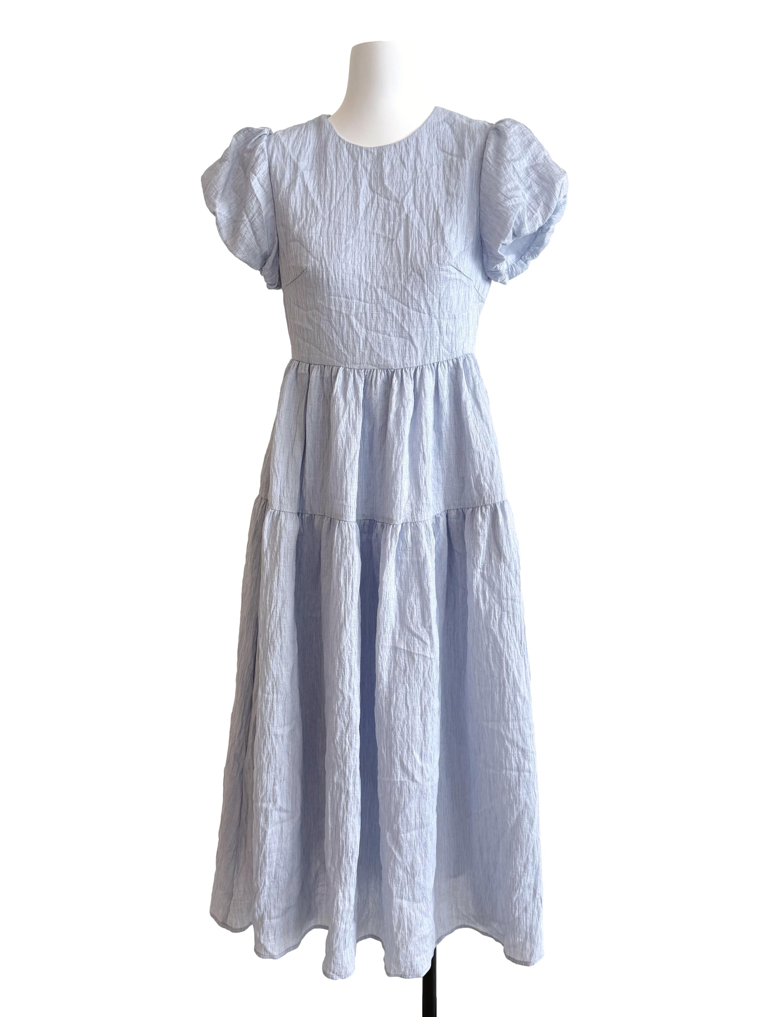 Textured Viscose Puff-Sleeve Dress OSN