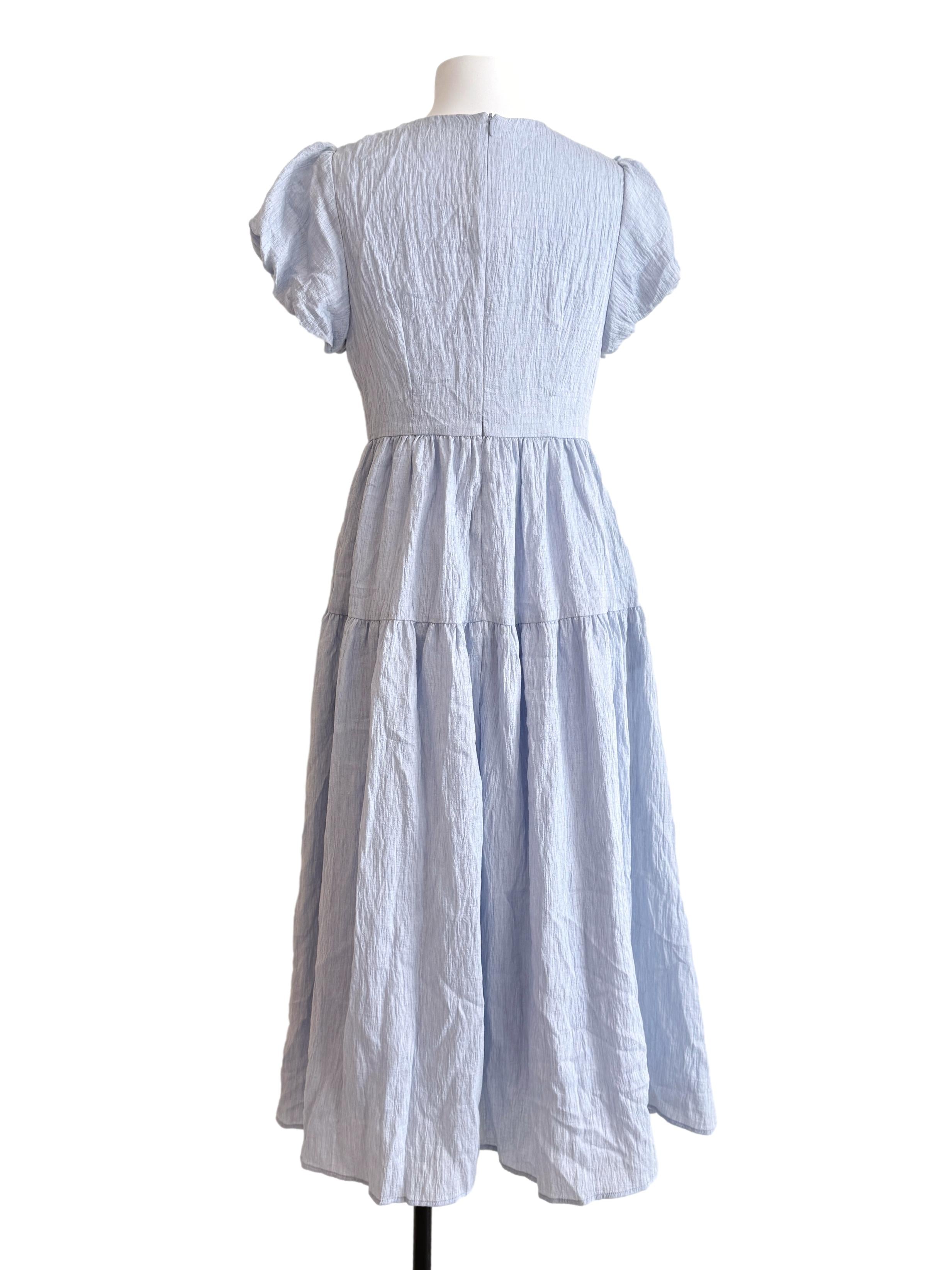Textured Viscose Puff-Sleeve Dress OSN