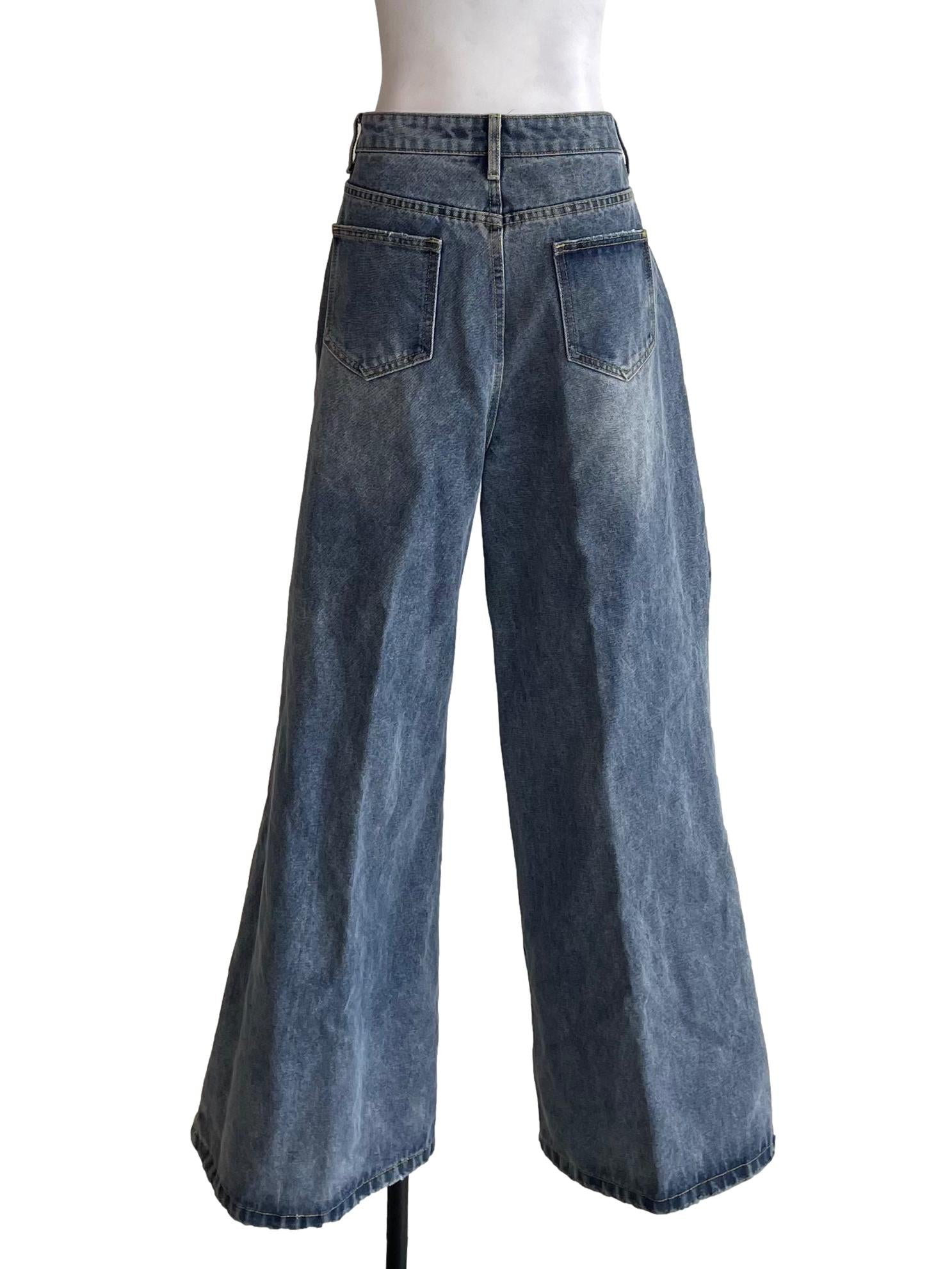 Ash Blue Yellow Seams Baggy Jeans YHF