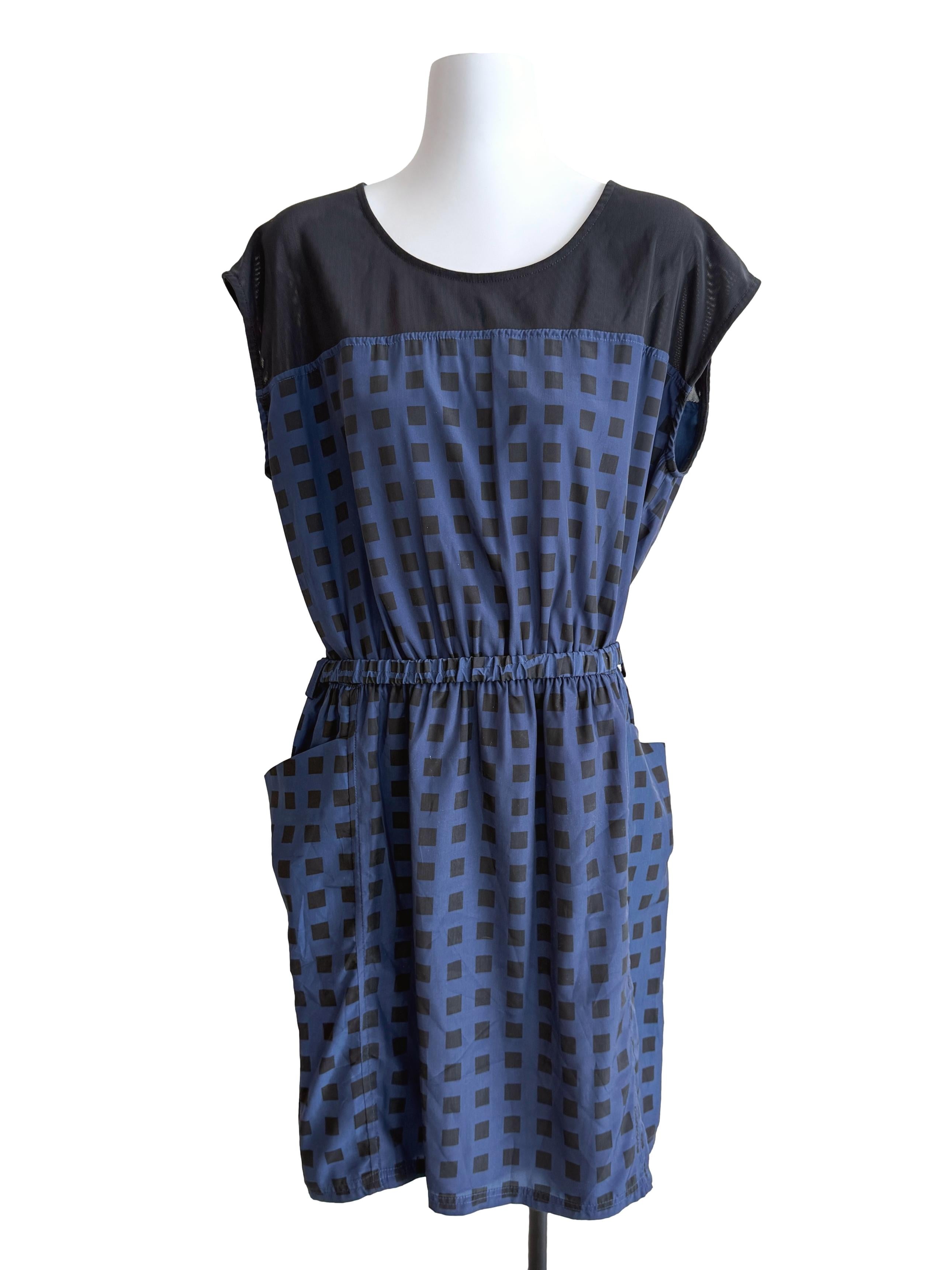 Dark Blue Printed Shift Dress
