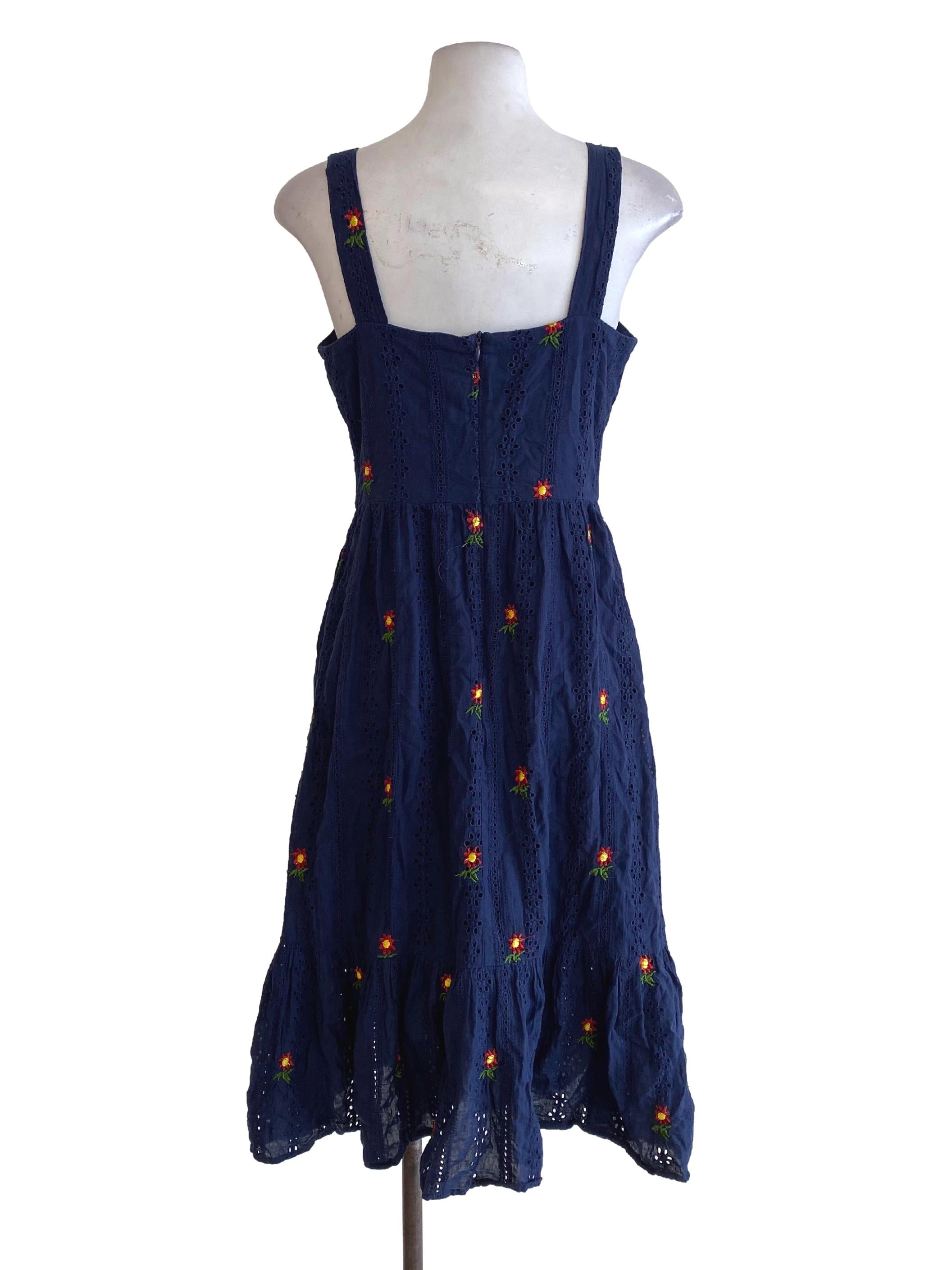 Navy Blue Floral Embroidered Dress