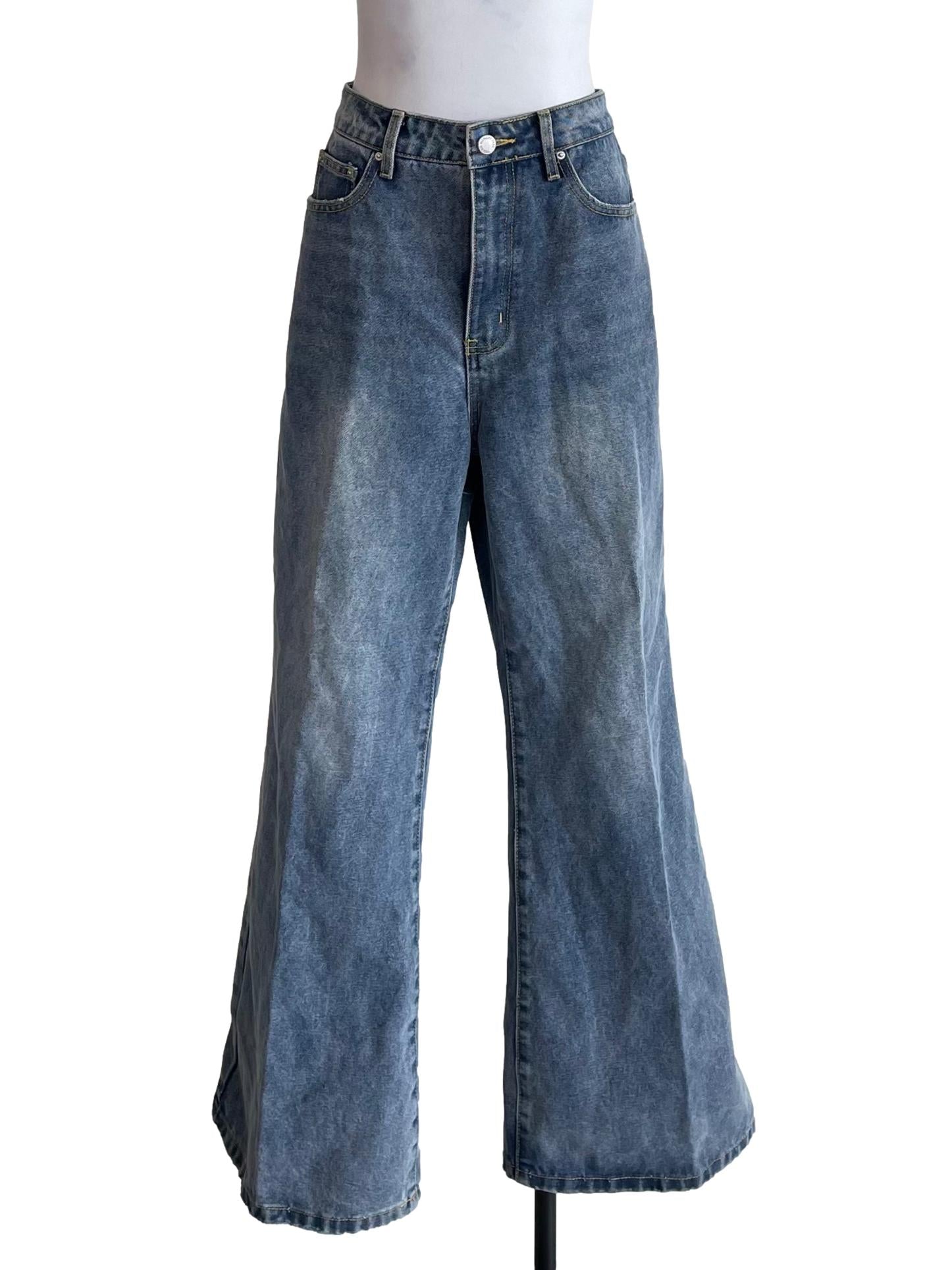 Ash Blue Yellow Seams Baggy Jeans YHF