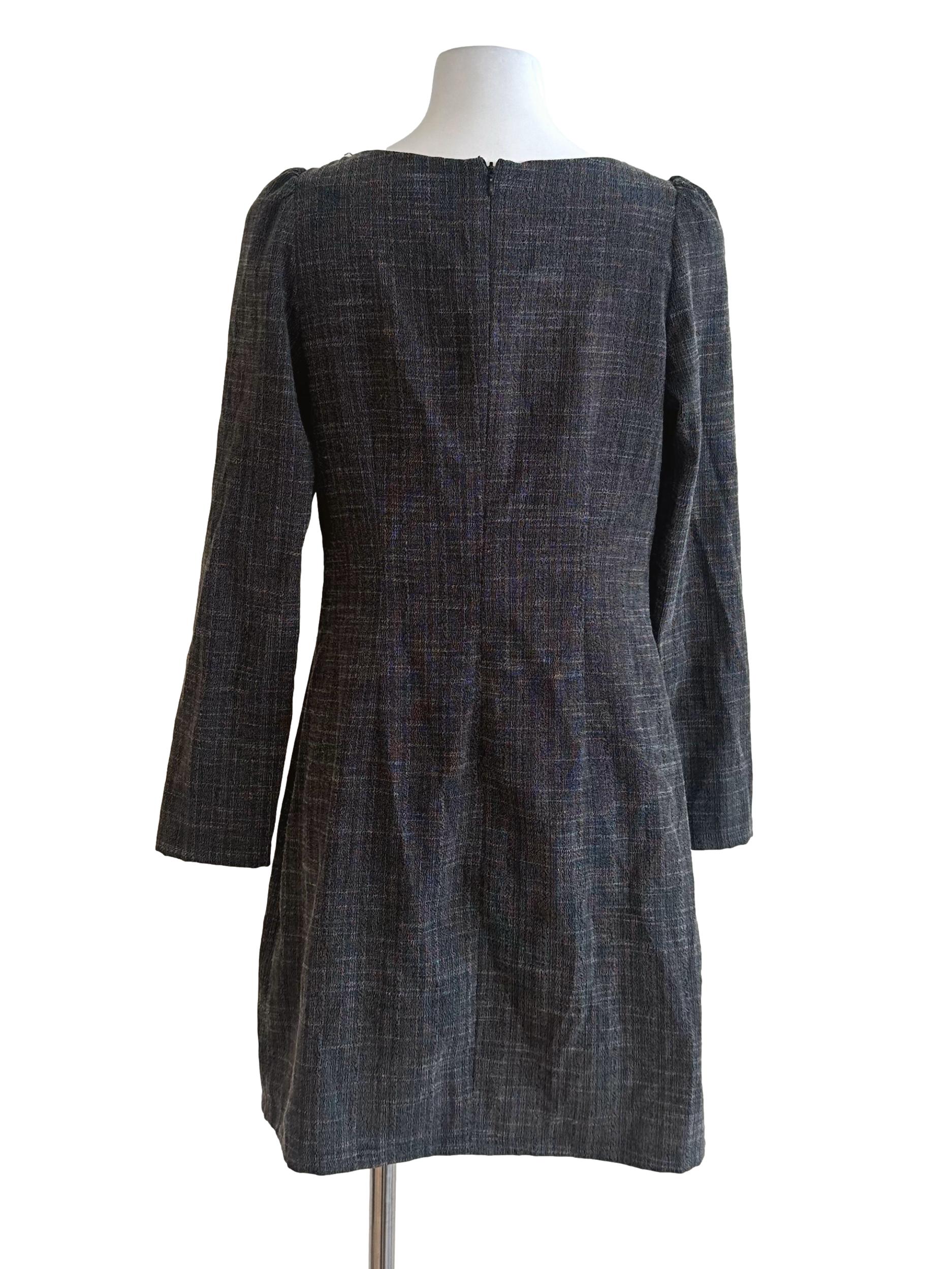 Charcoal Black Textured Button Dress
