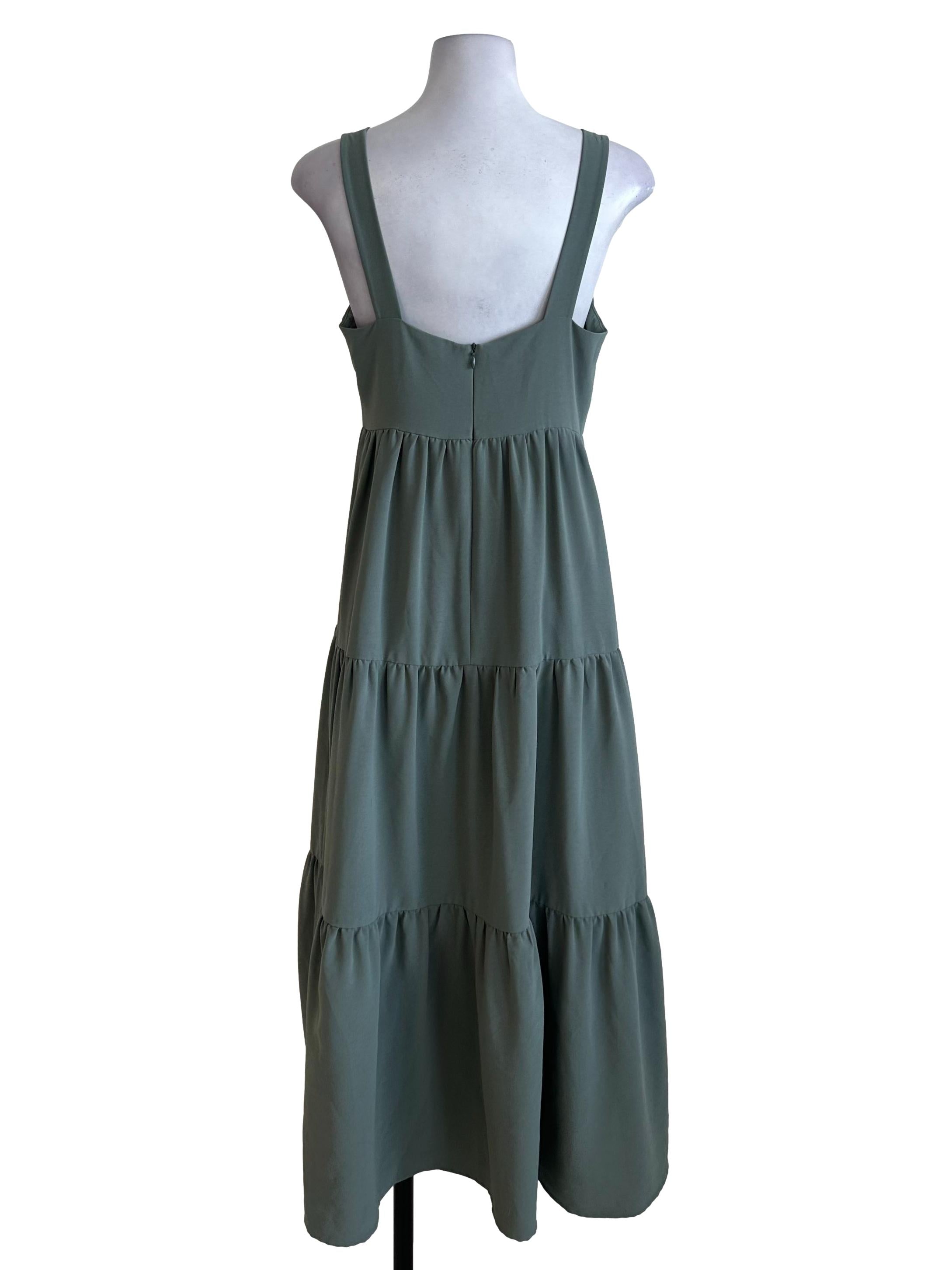 Sage Green Square Neck Tiered Dress