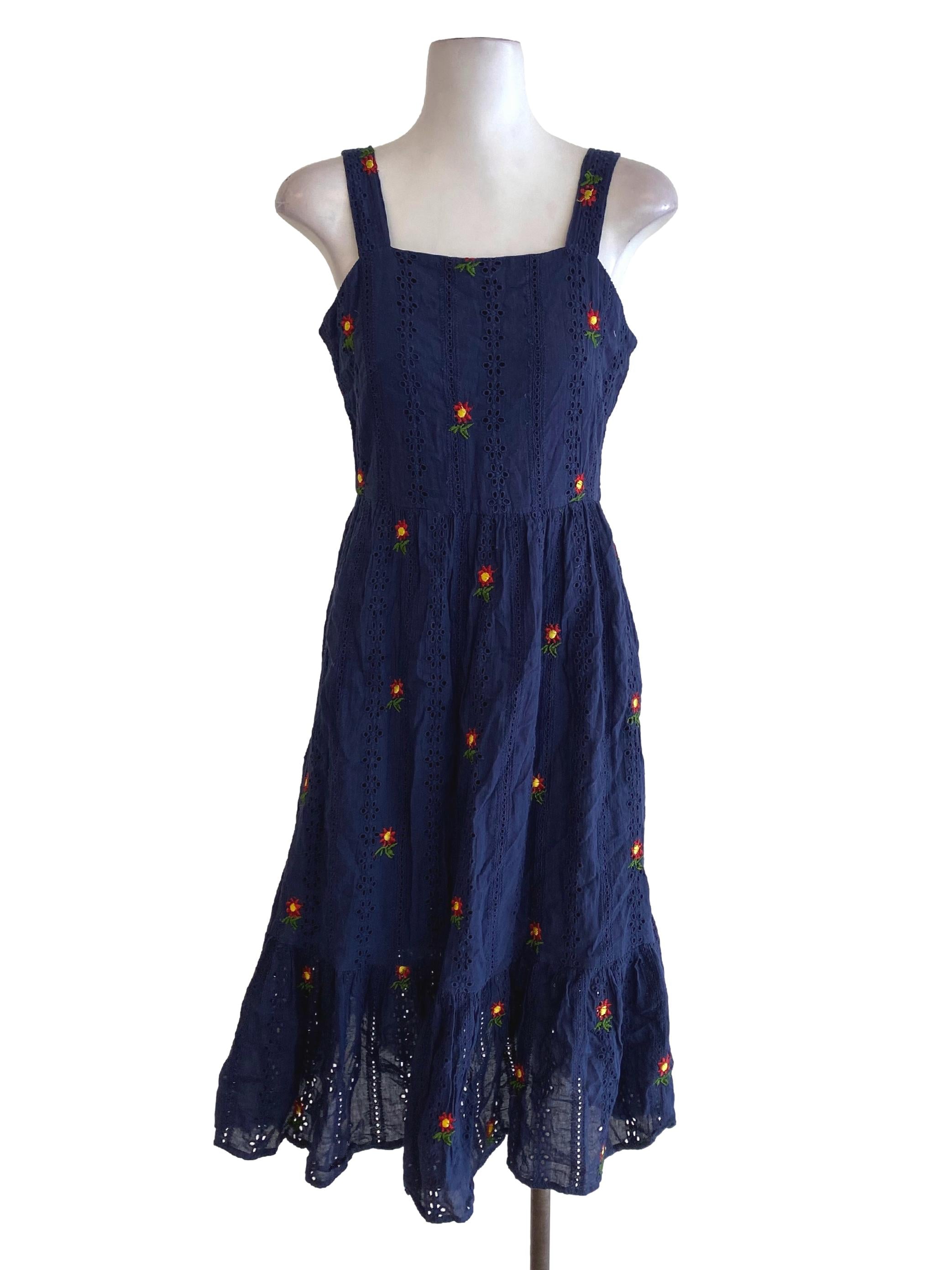 Navy Blue Floral Embroidered Dress