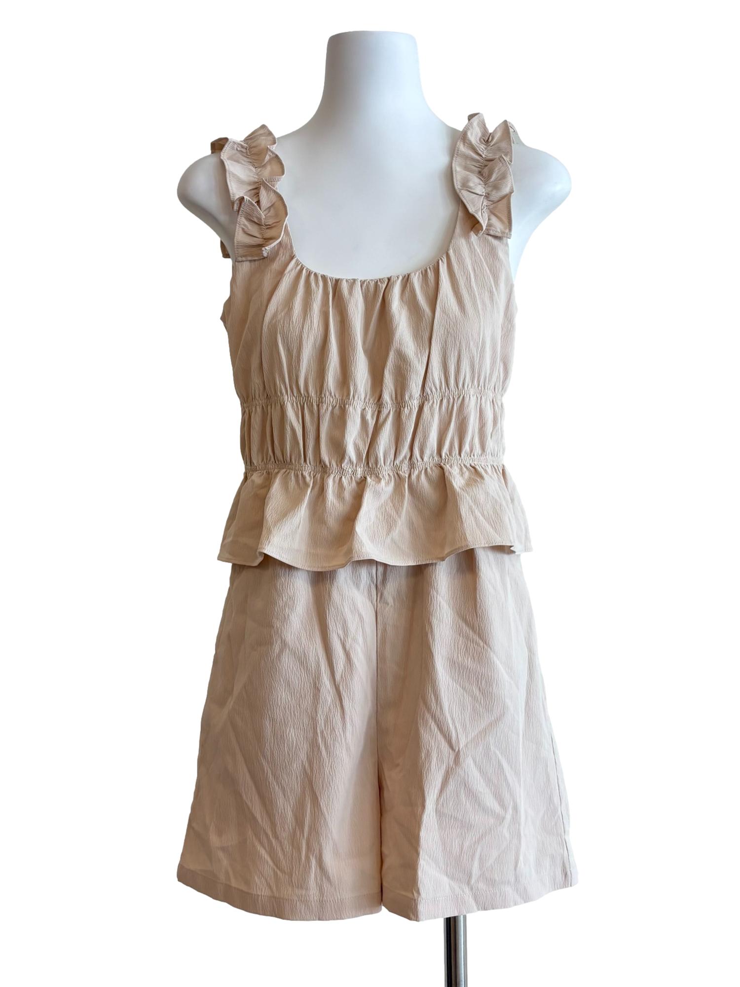 Peach Scoop Neck Ruffle Rompers