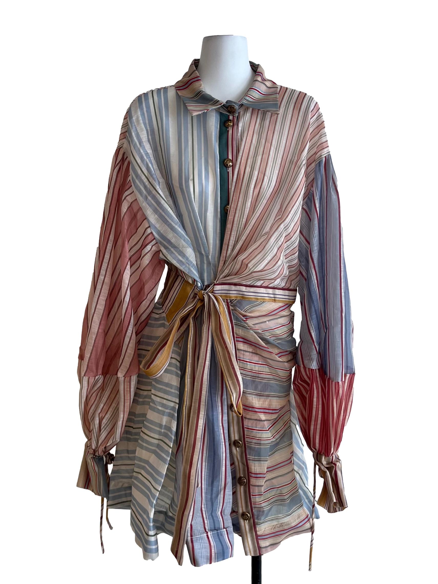 Rebellion Striped Puff-Sleeve Mini Dress