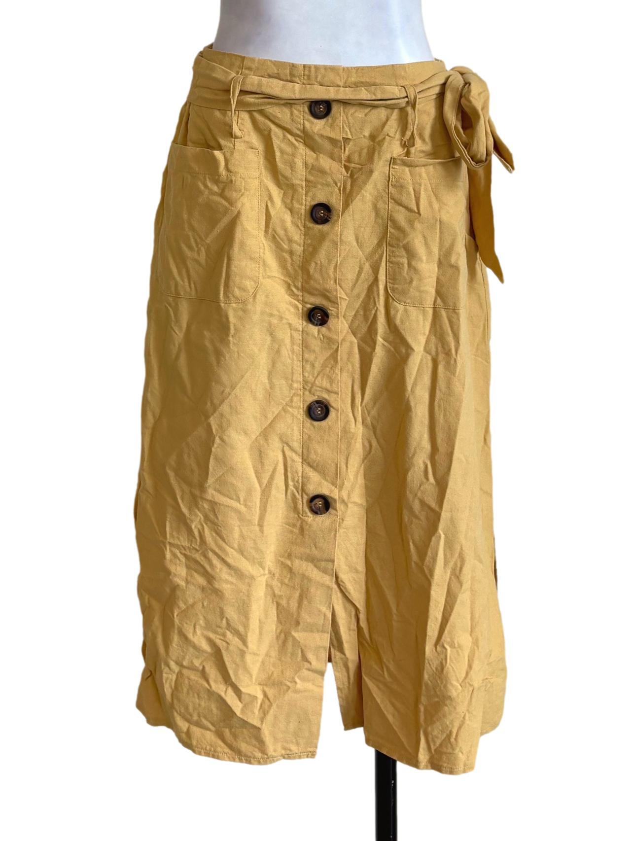 Butter Yellow Buttoned Straight Skirt