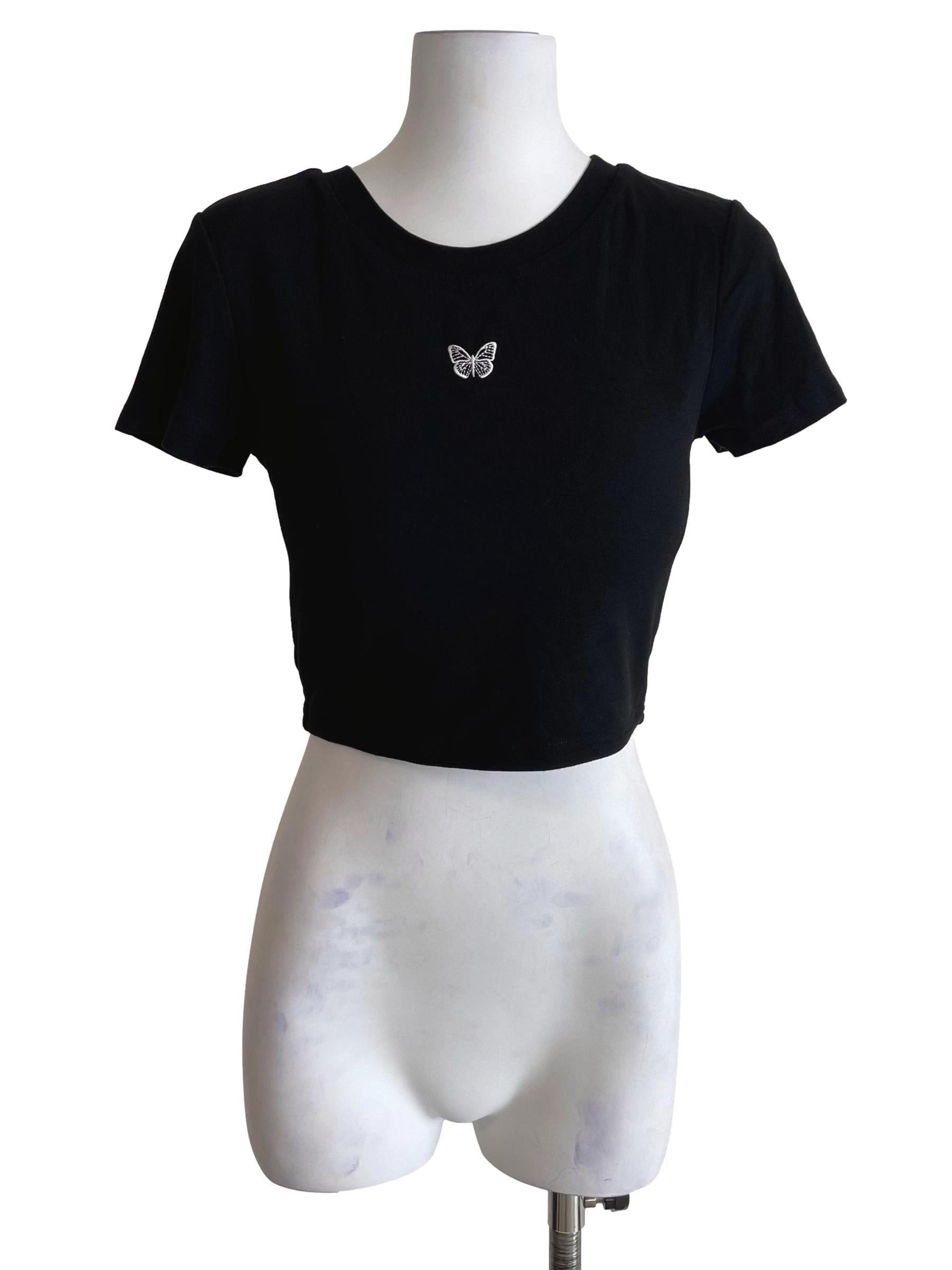Black Butterfly Crop Tee