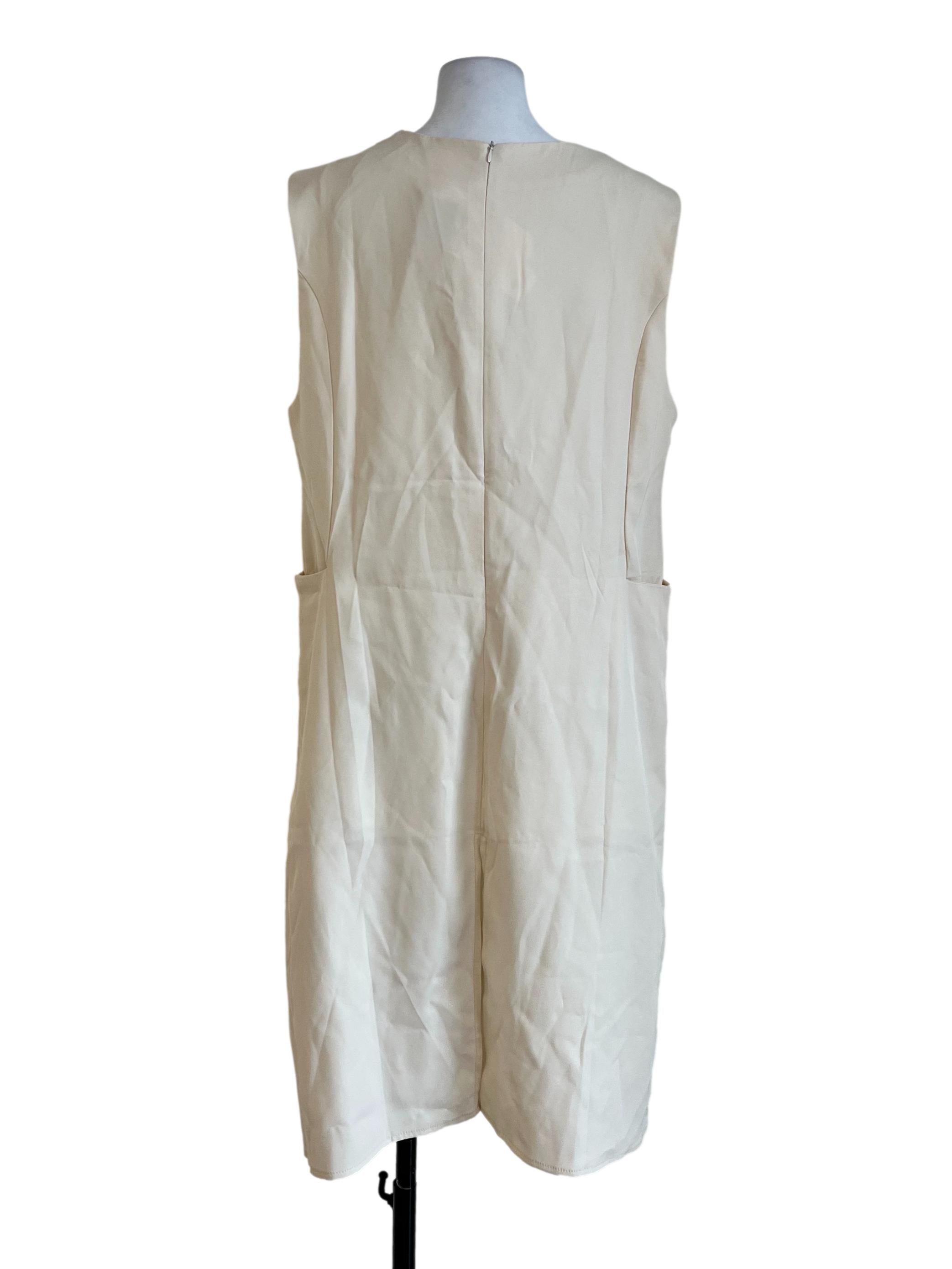 Beige Simple V Neck Dress