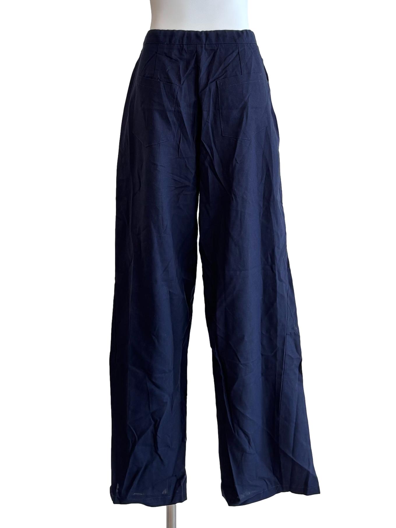 Navy Blue Straight Linen Pants