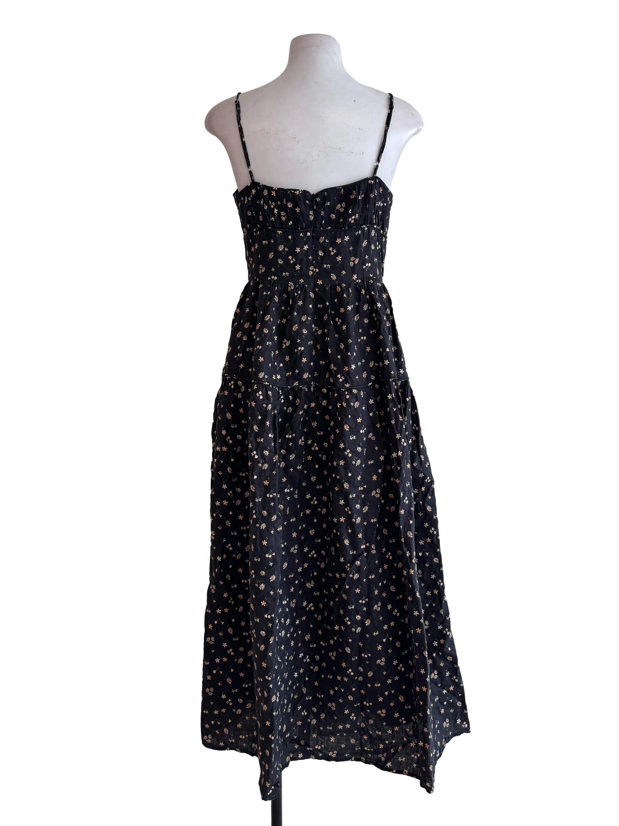 Black Floral Spaghetti Strap Midi Dress