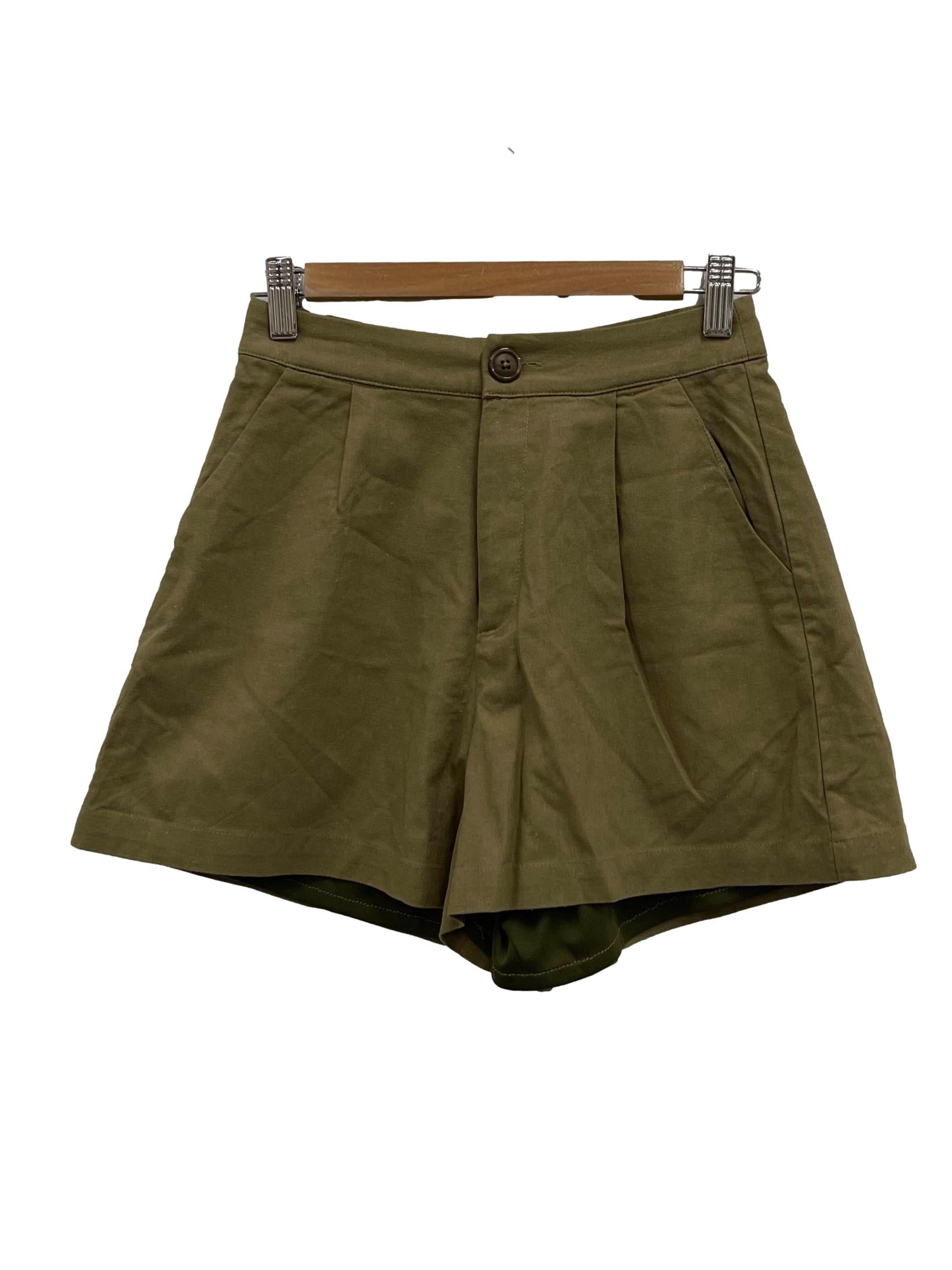 Army Green Button Shorts