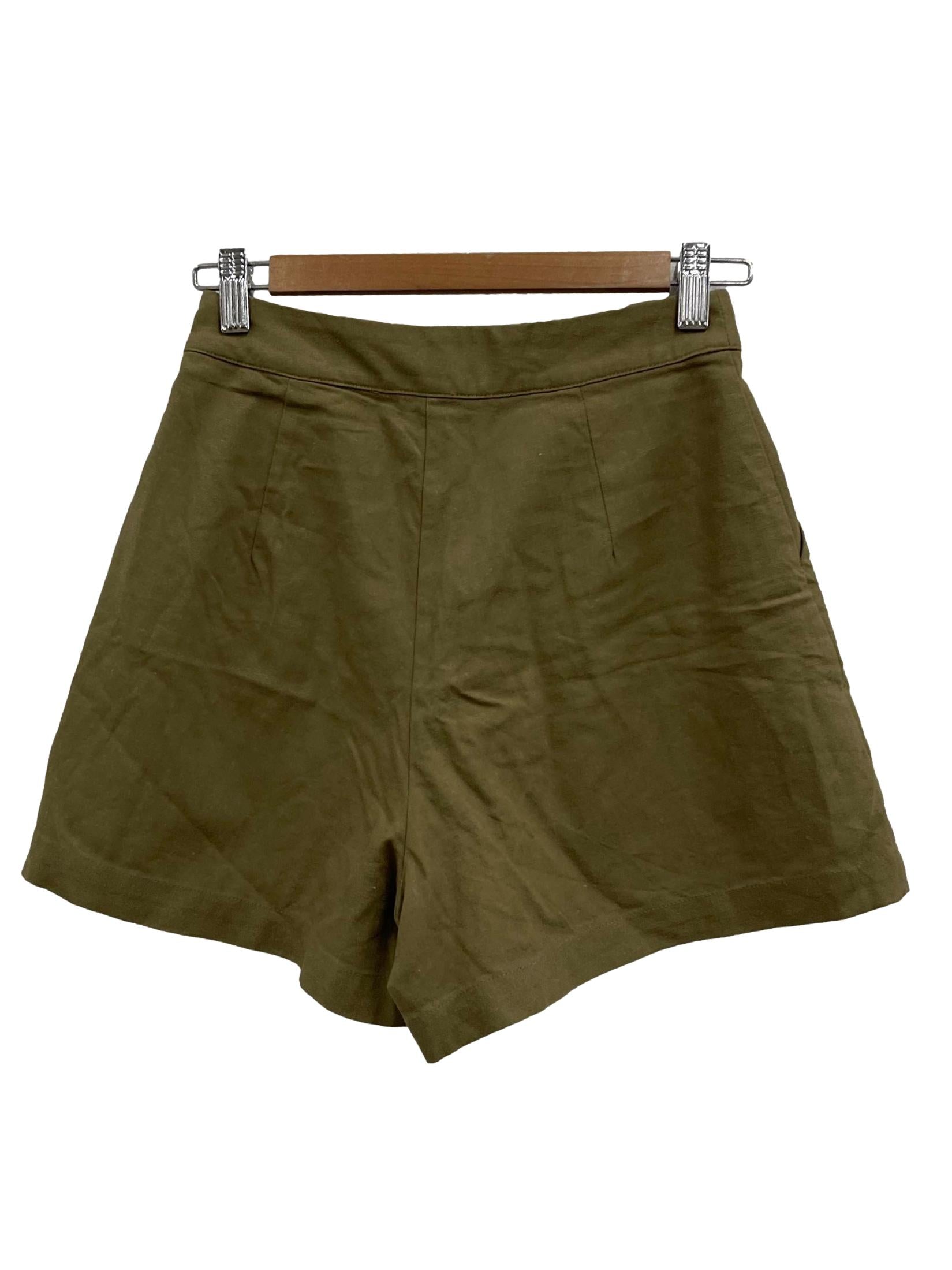 Army Green Button Shorts