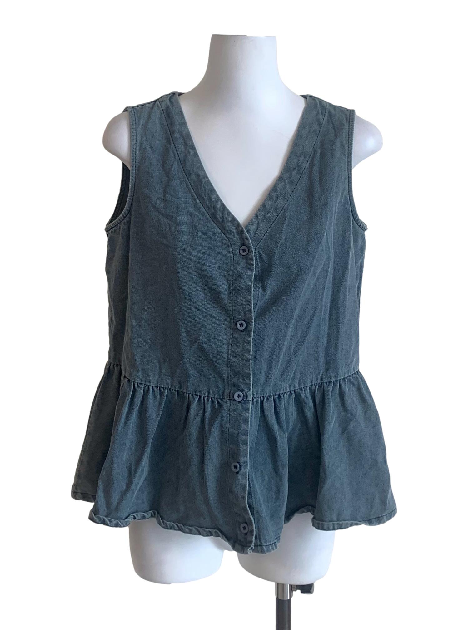 Stone Blue Deep V Neck Top