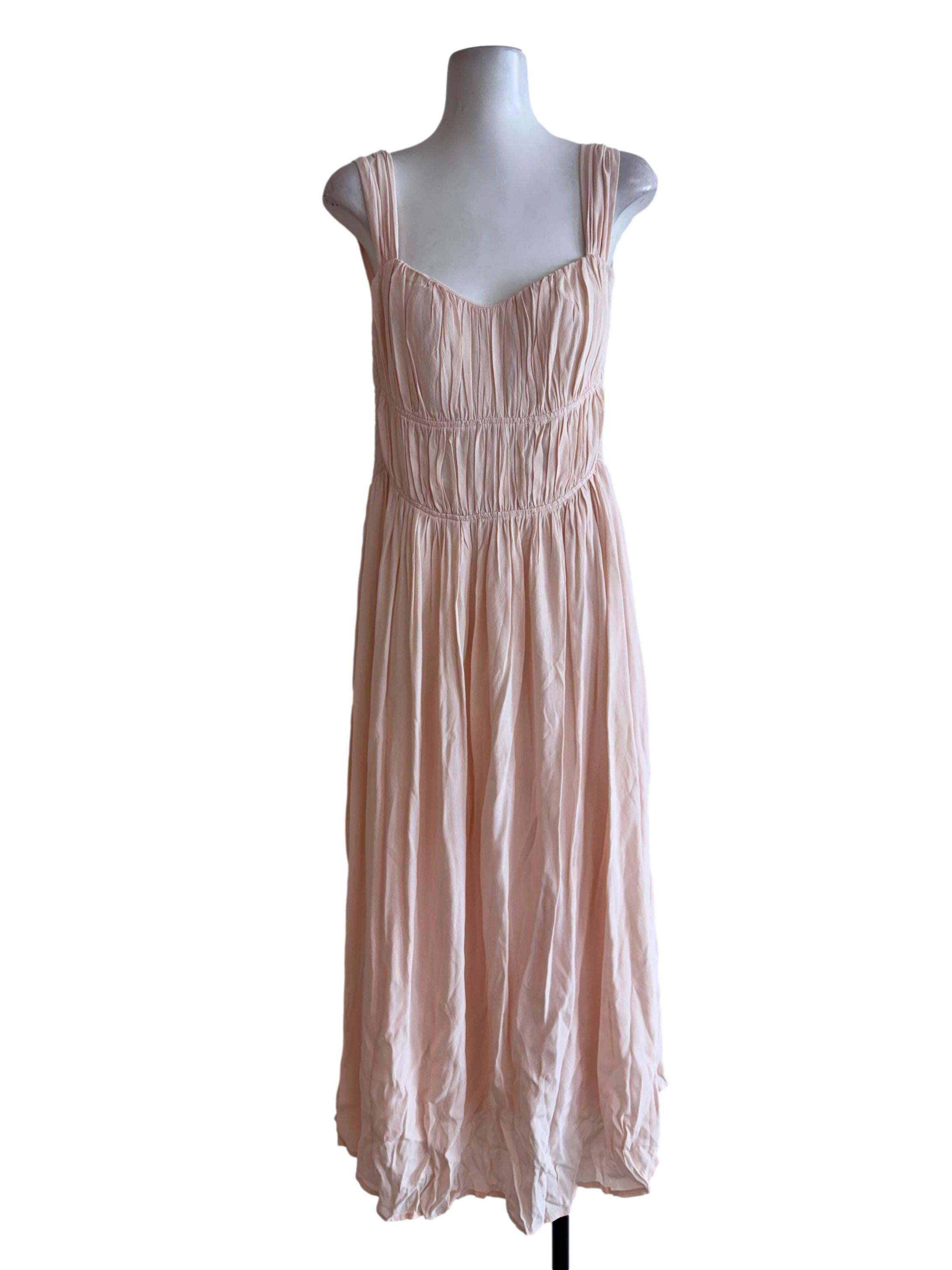 Blush Pink Ruched Sweetheart Midi Dress
