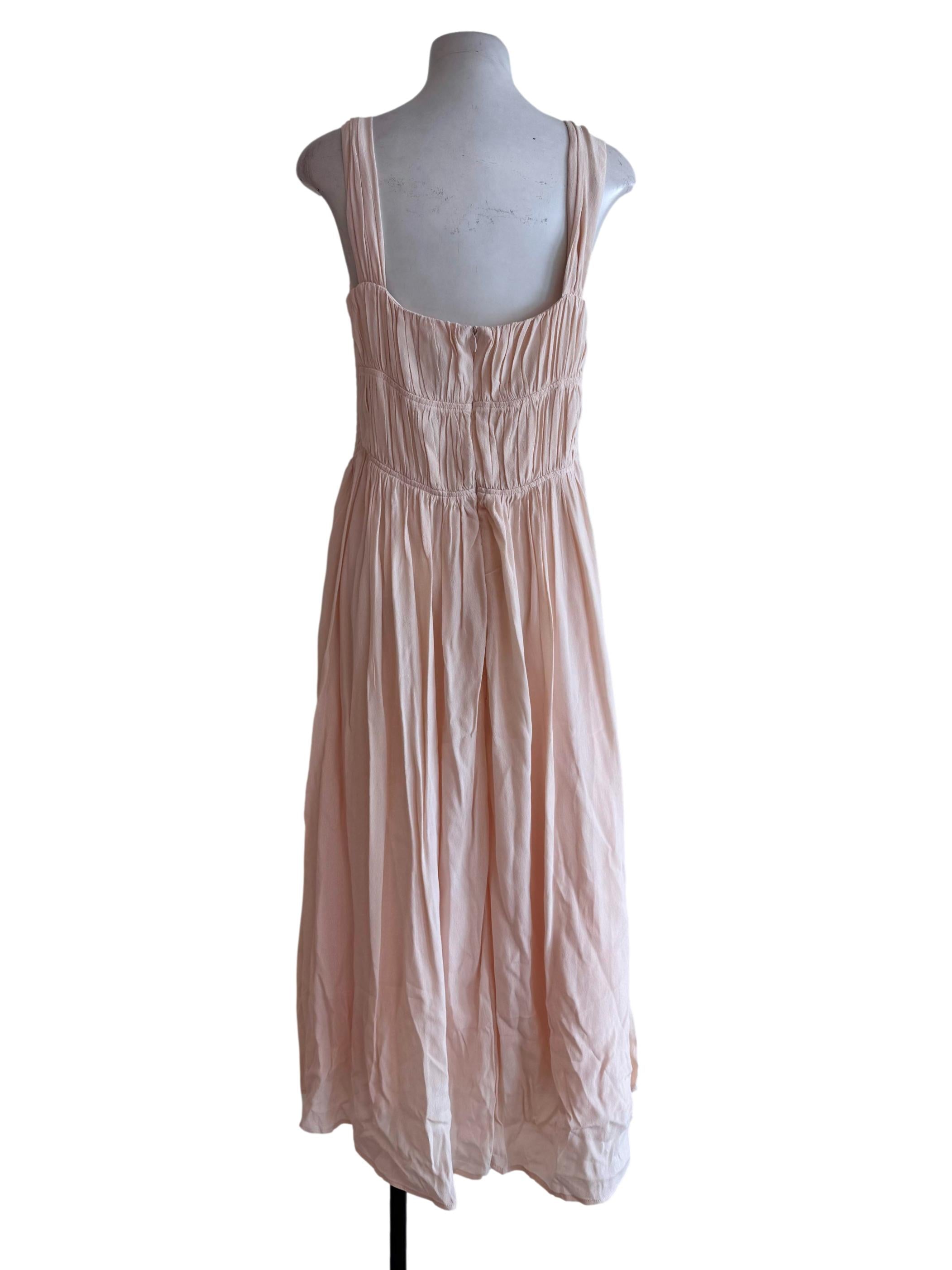 Blush Pink Ruched Sweetheart Midi Dress