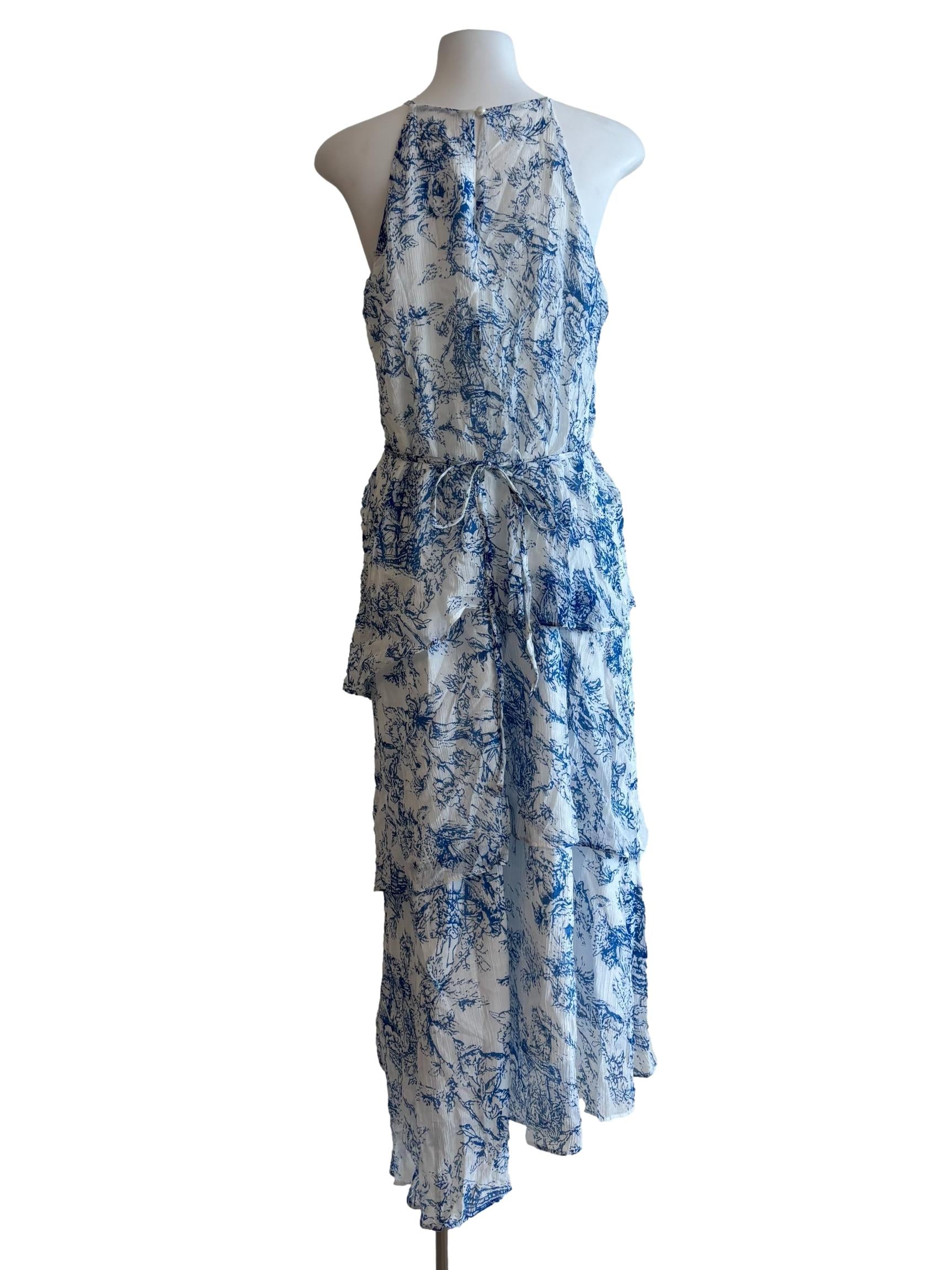 Powder White Blue Floral Tier Dress