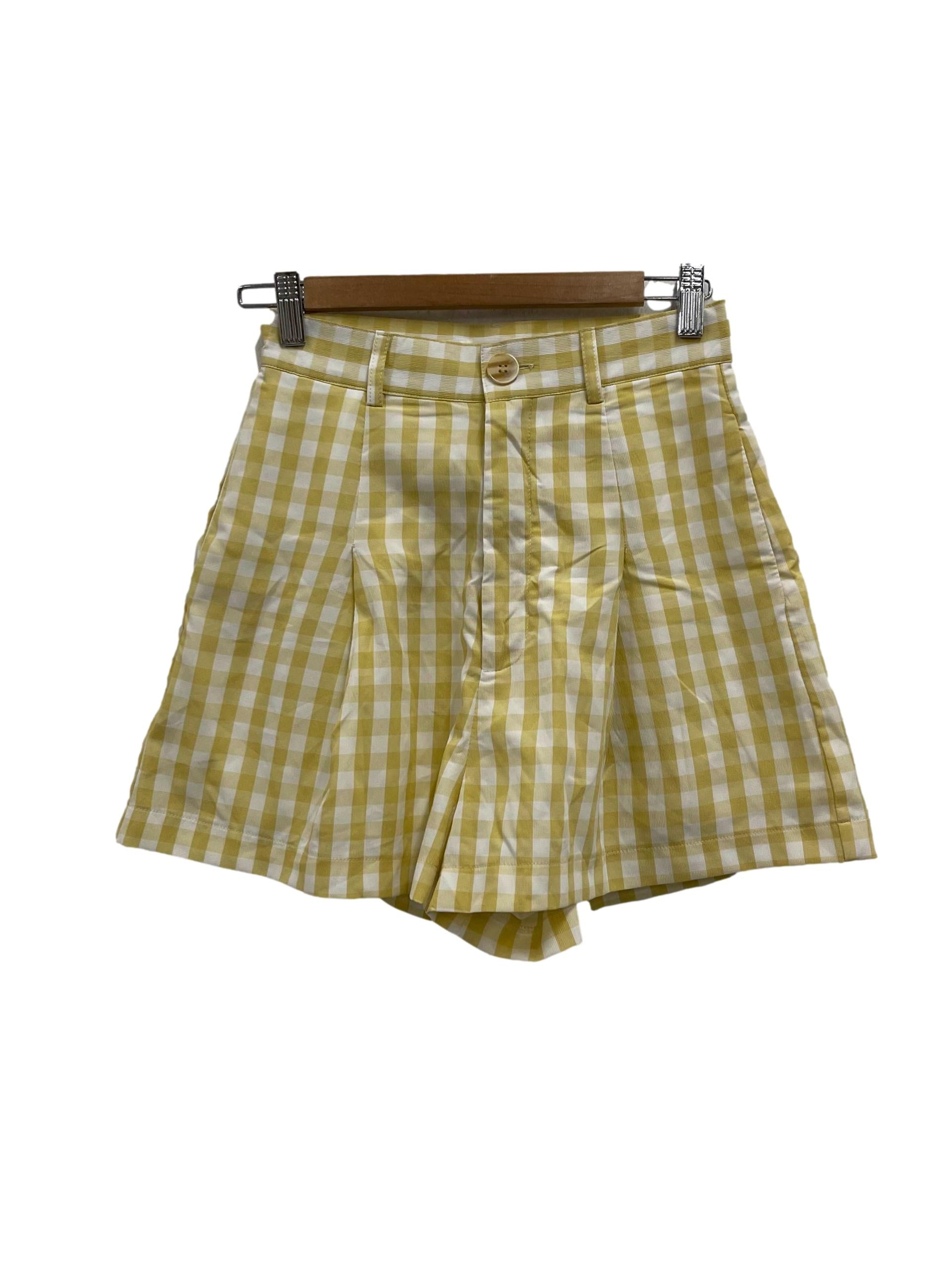 Yellow Gingham Button Shorts