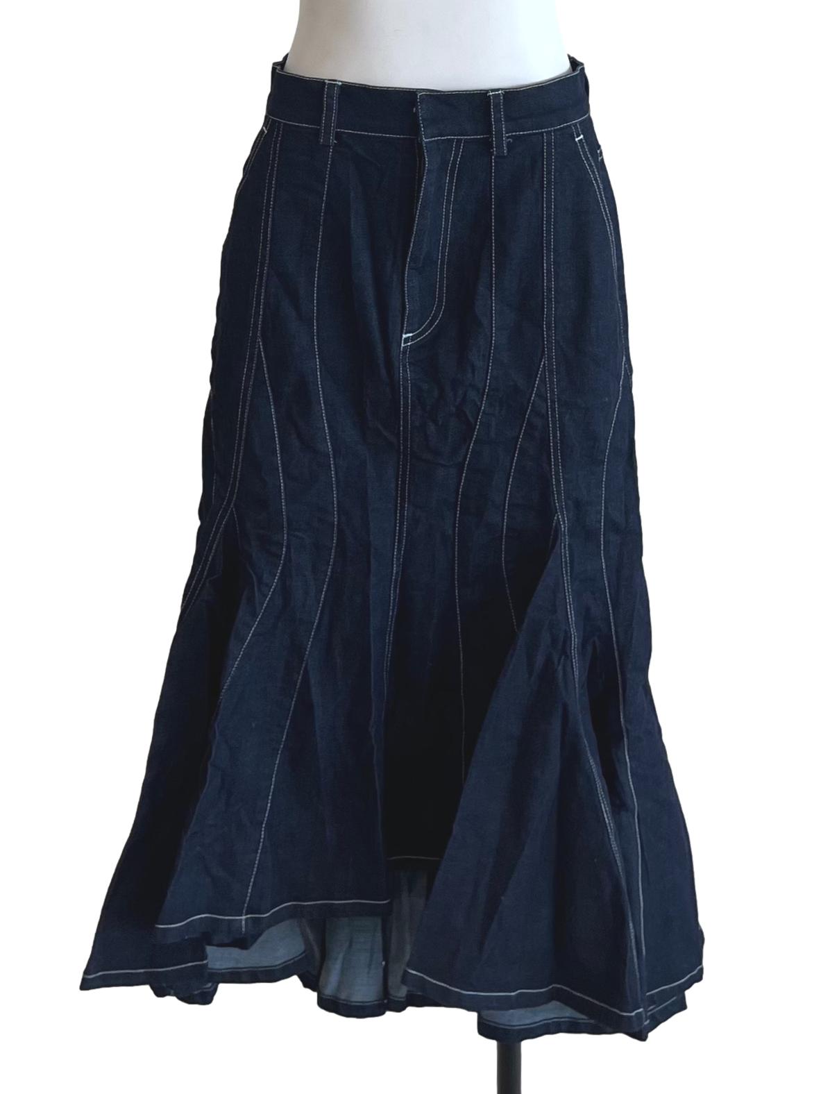 Navy Blue High-Waisted A-Line Skirt
