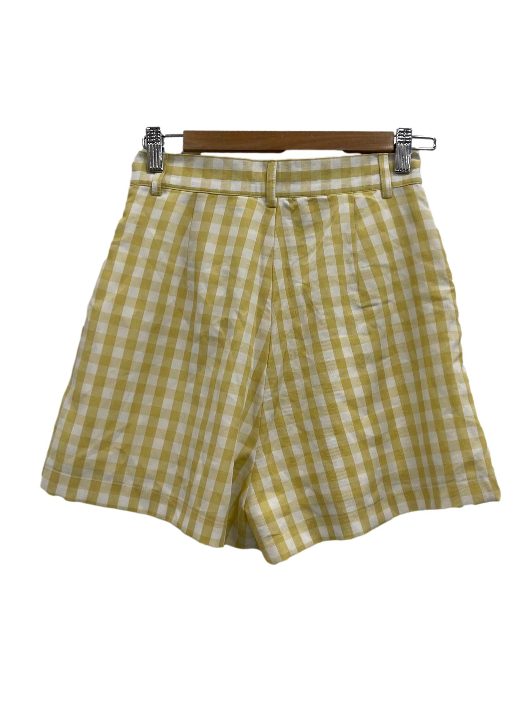 Yellow Gingham Button Shorts