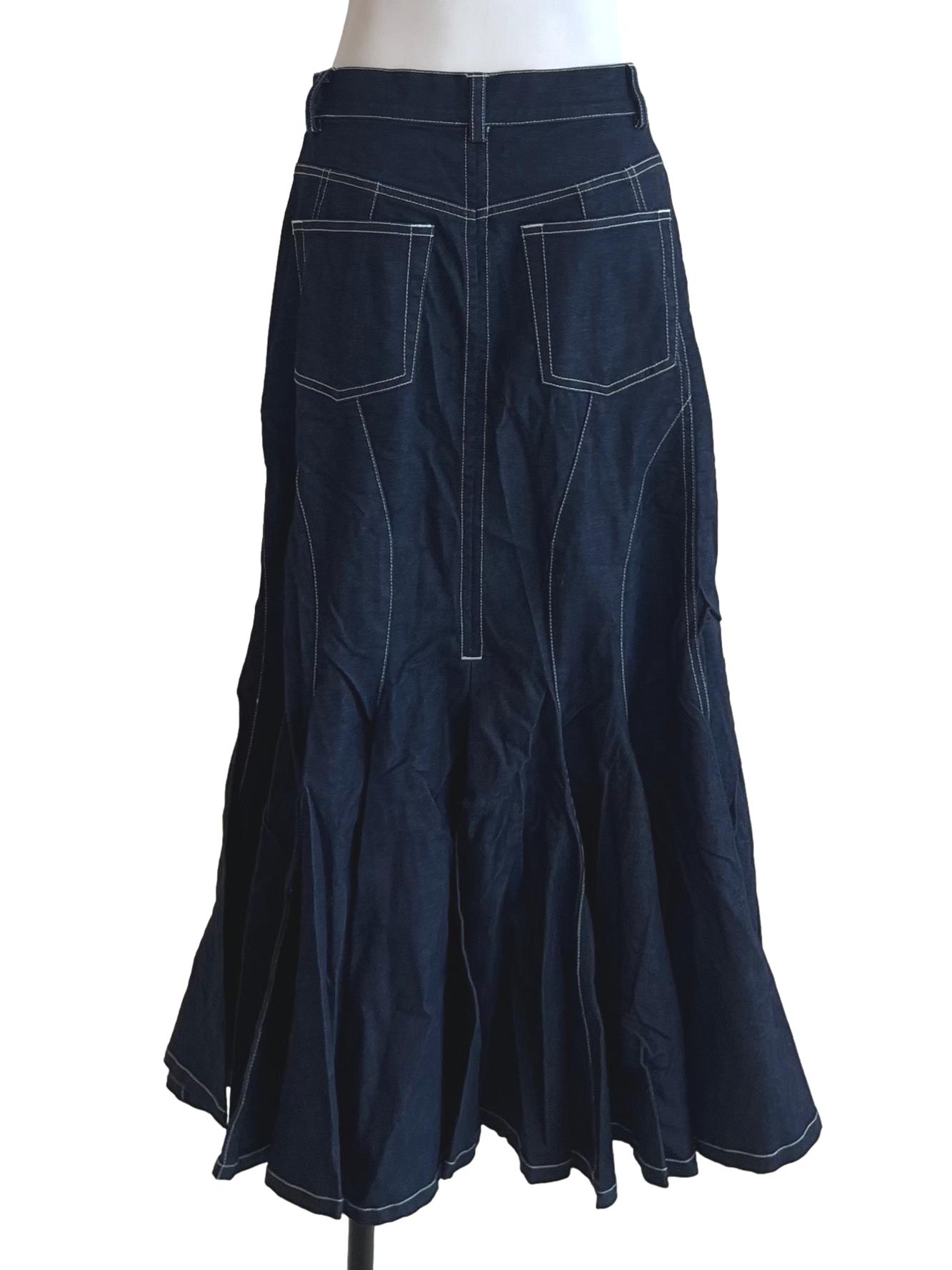 Navy Blue High-Waisted A-Line Skirt