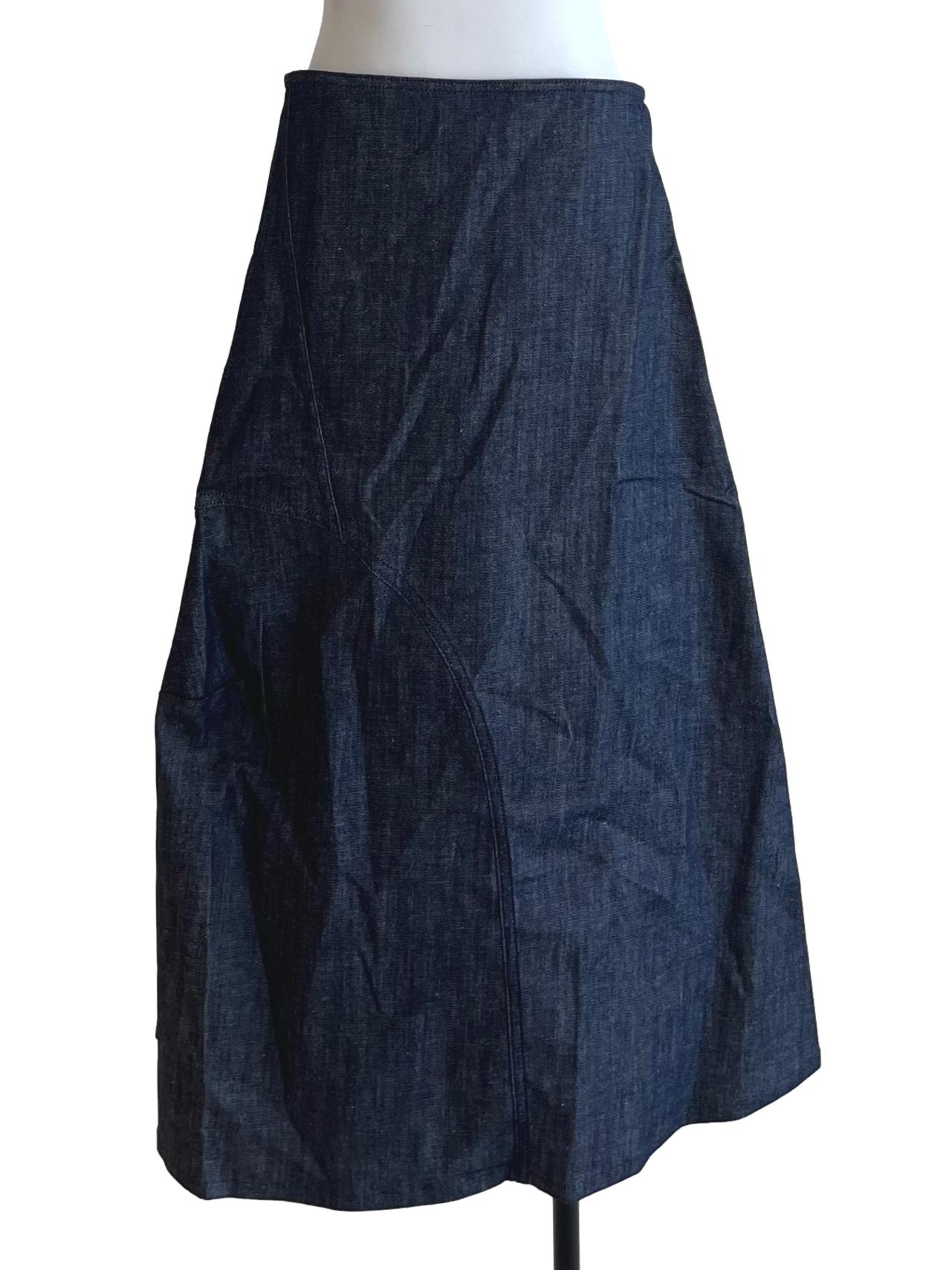 Navy Blue Denim Plain A-Line Skirt