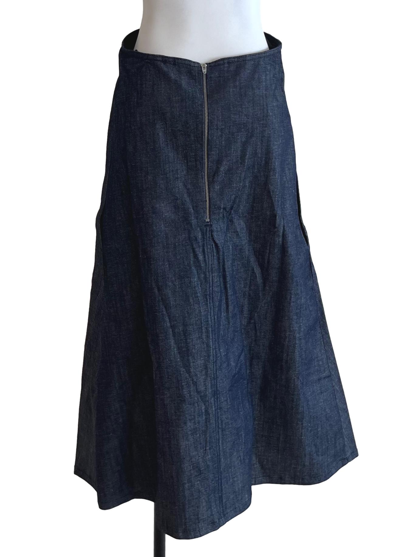 Navy Blue Denim Plain A-Line Skirt