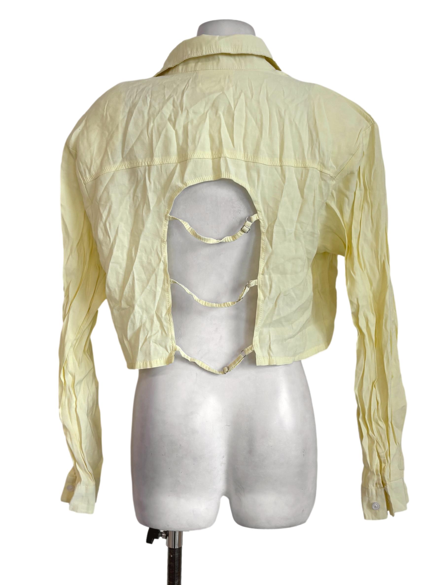 Banana Yellow Cutout Back Button Up Shirt