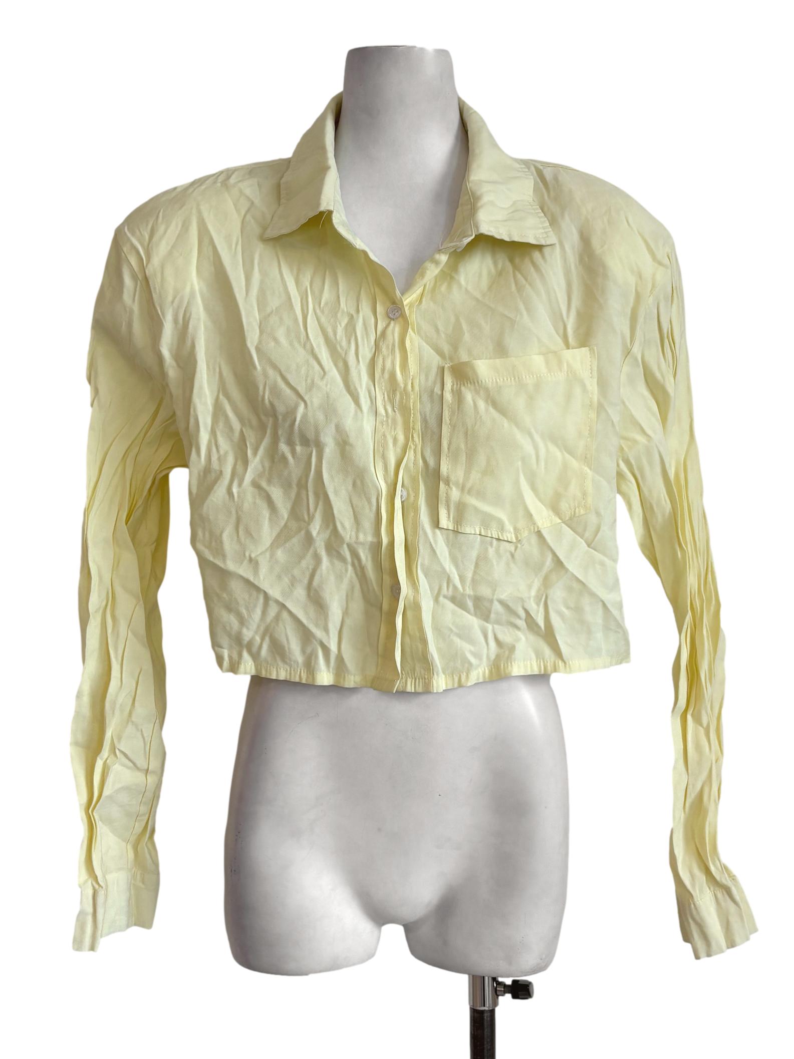 Banana Yellow Cutout Back Button Up Shirt