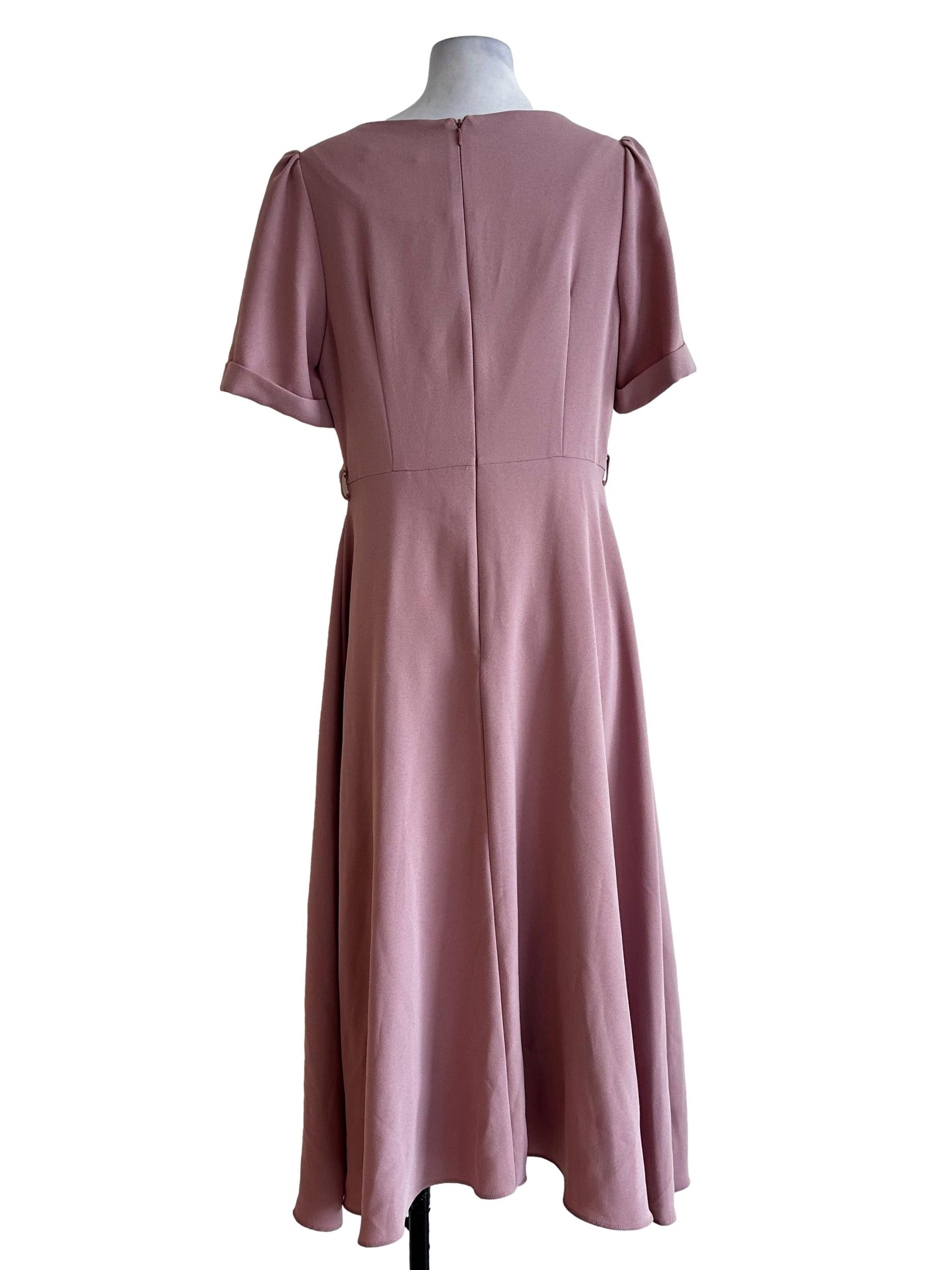 Blush Pink Button With Puff Sleeves Dress
