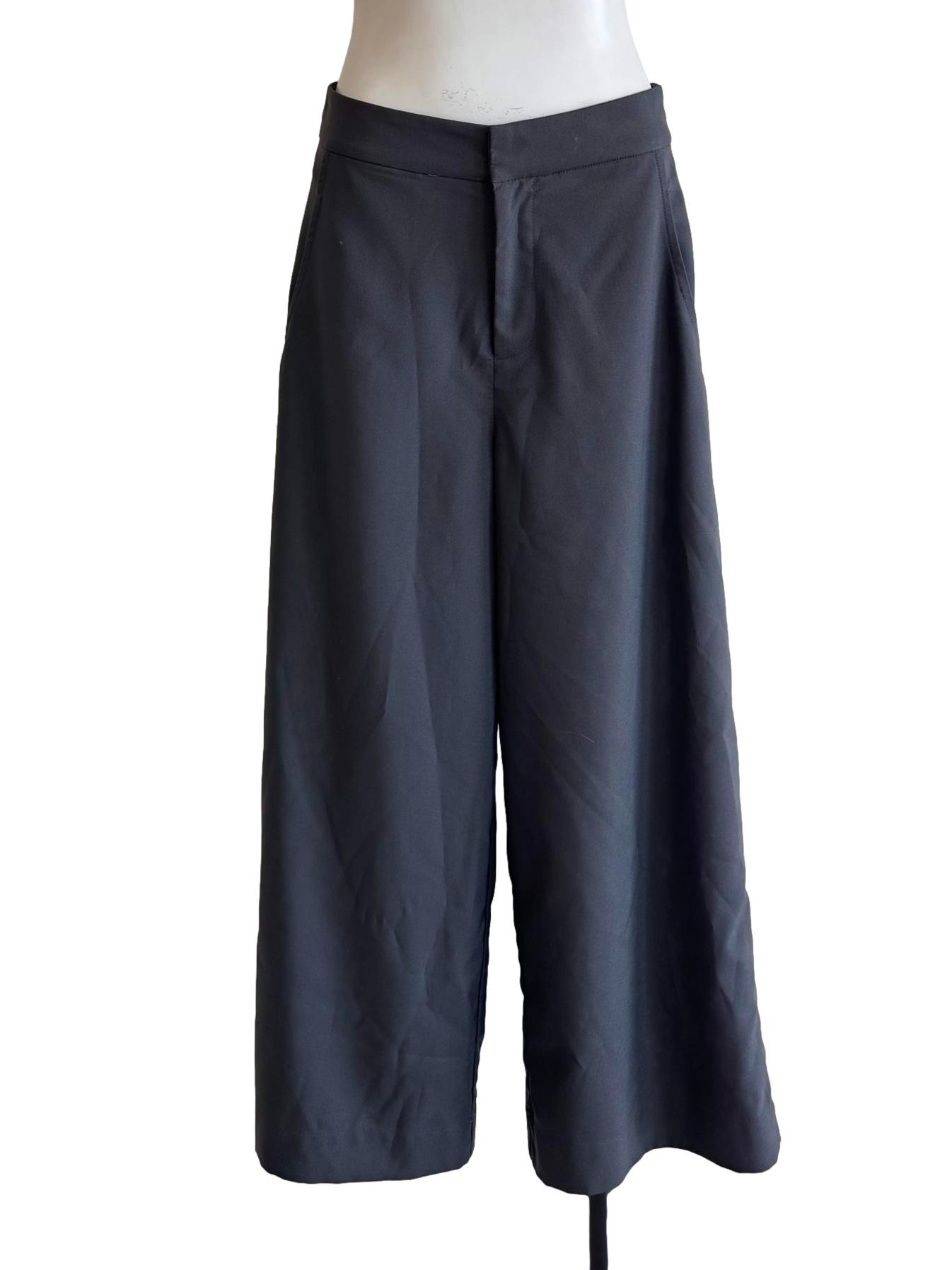 Charcoal Grey Cropped Wide-Leg Pants