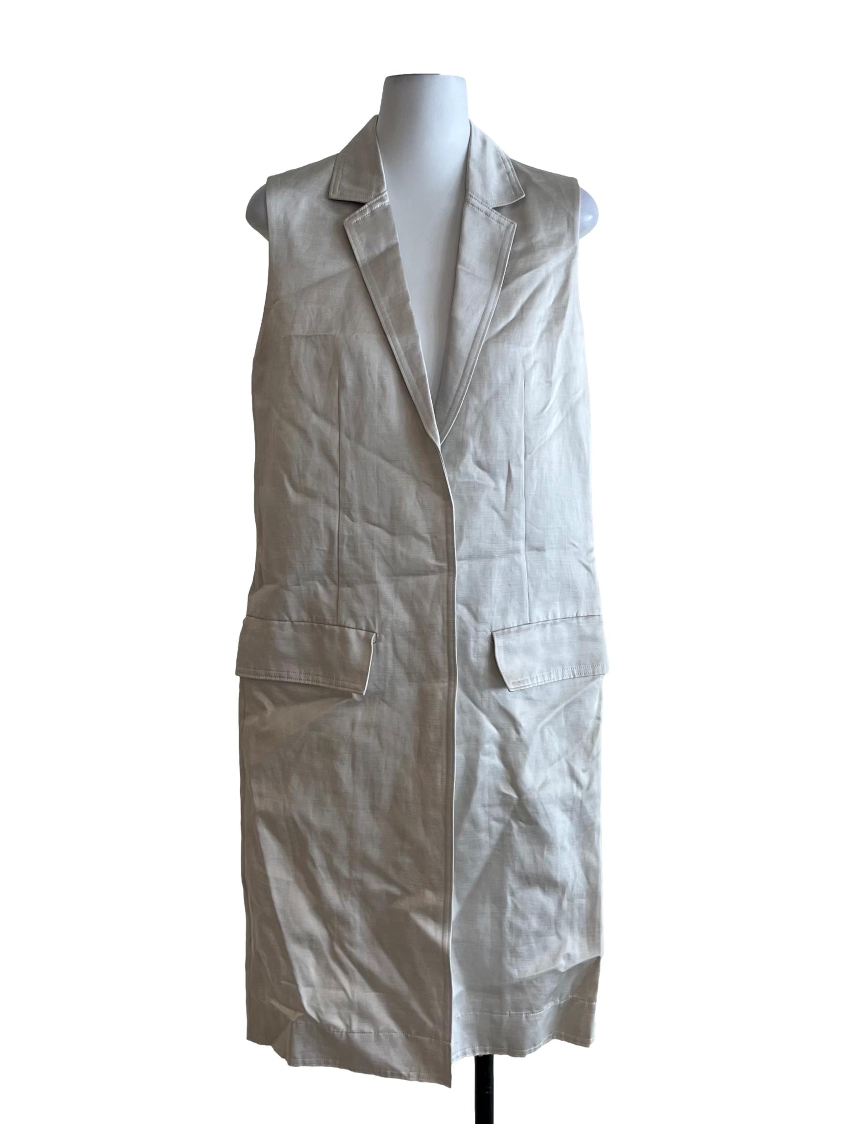 Bone Beige Notched Neckline Maxi Coat