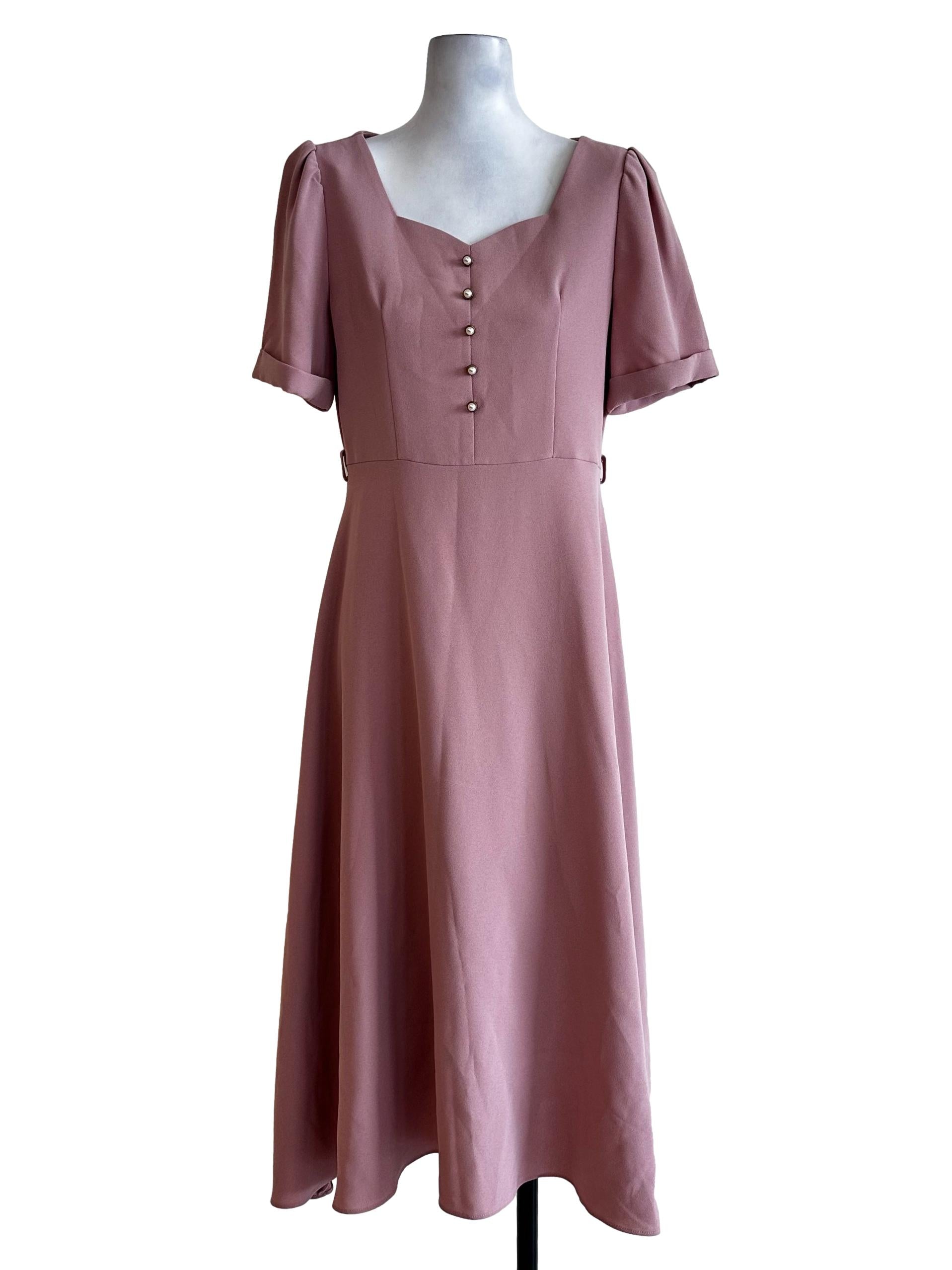 Blush Pink Button With Puff Sleeves Dress