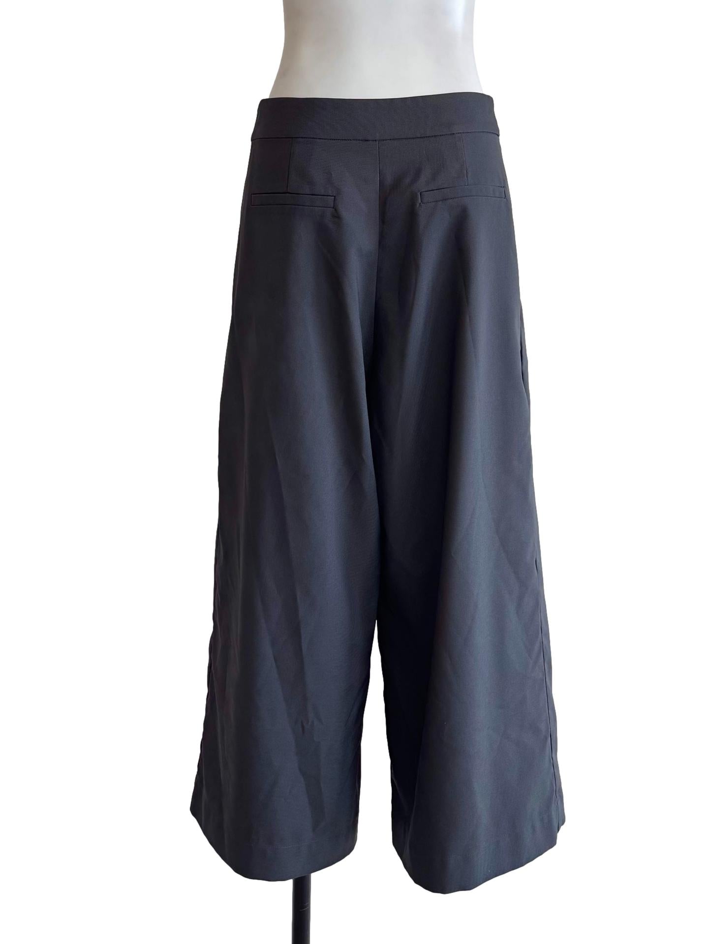 Charcoal Grey Cropped Wide-Leg Pants