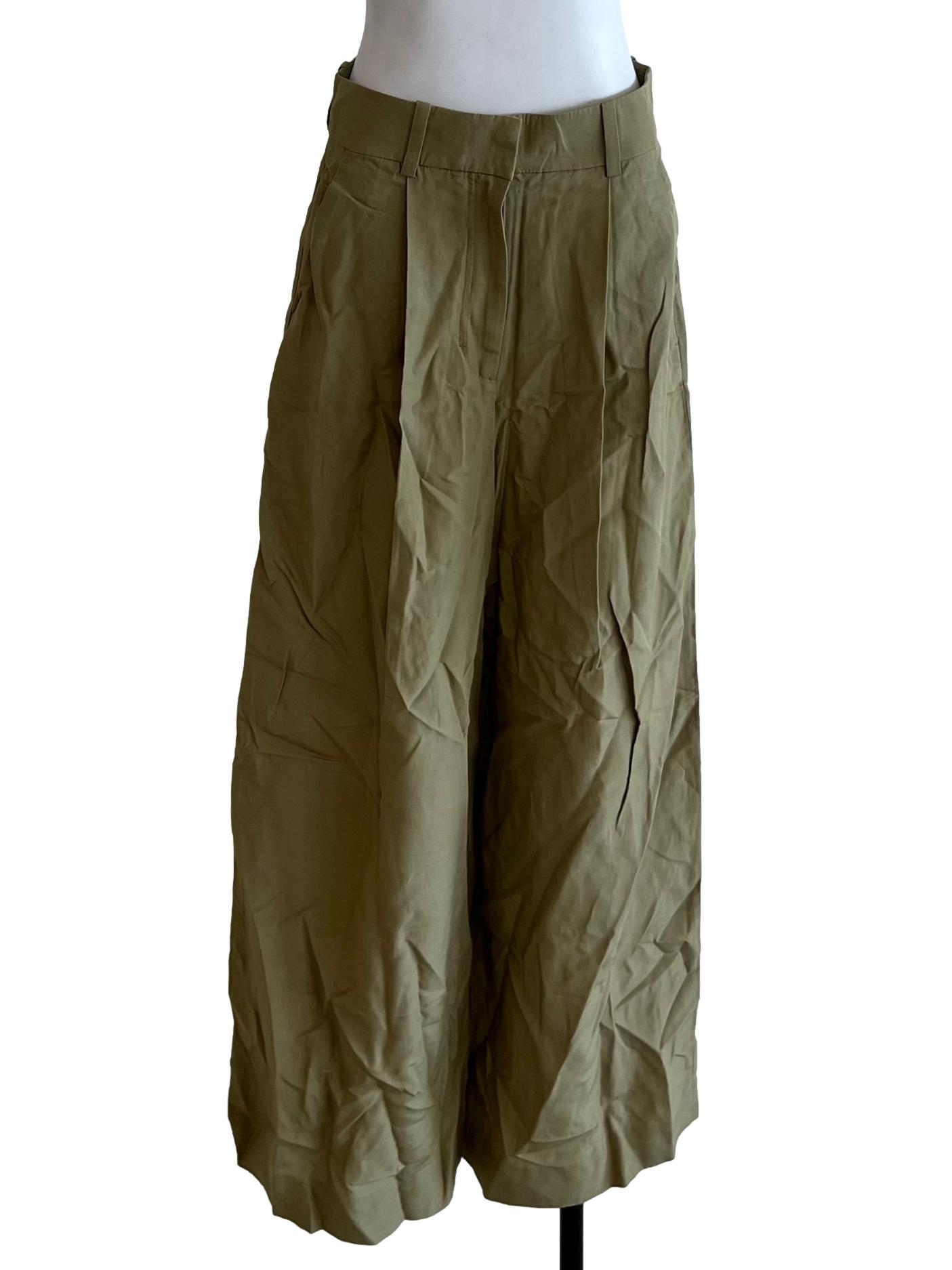 Olive Green High-Waisted Formal Pants